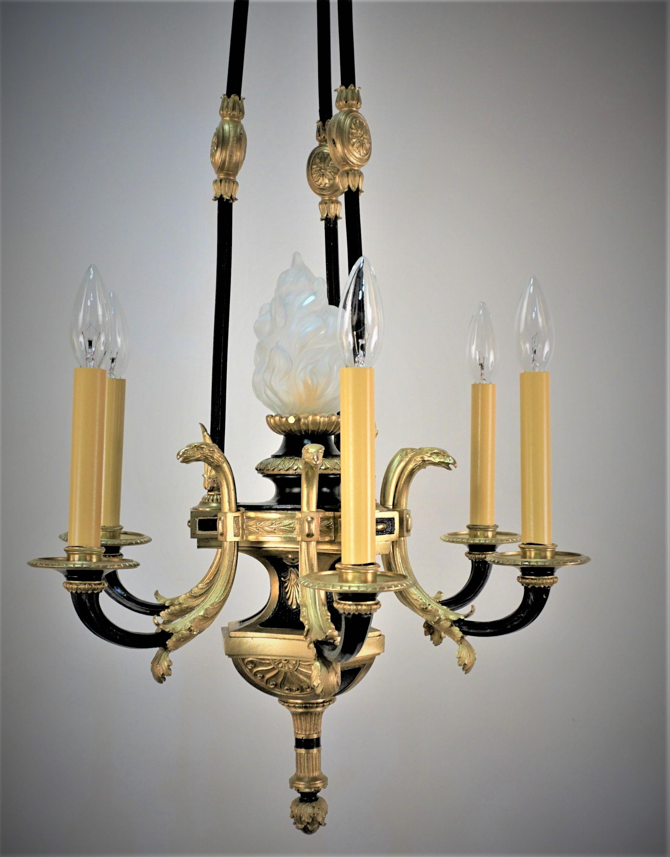Lacquered French 1930s Empire Bronze Chandelier For Sale