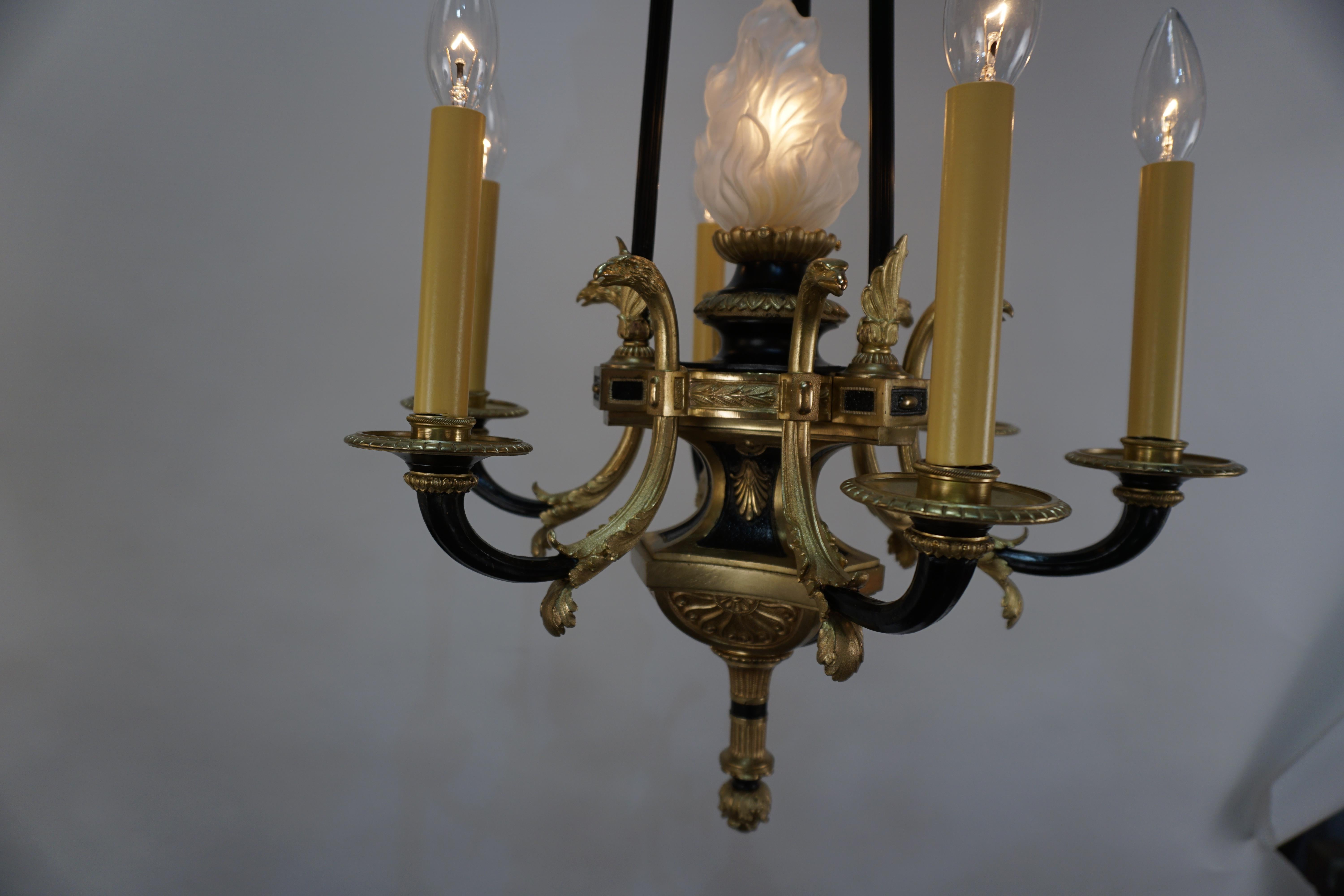 Mid-20th Century French 1930s Empire Bronze Chandelier For Sale