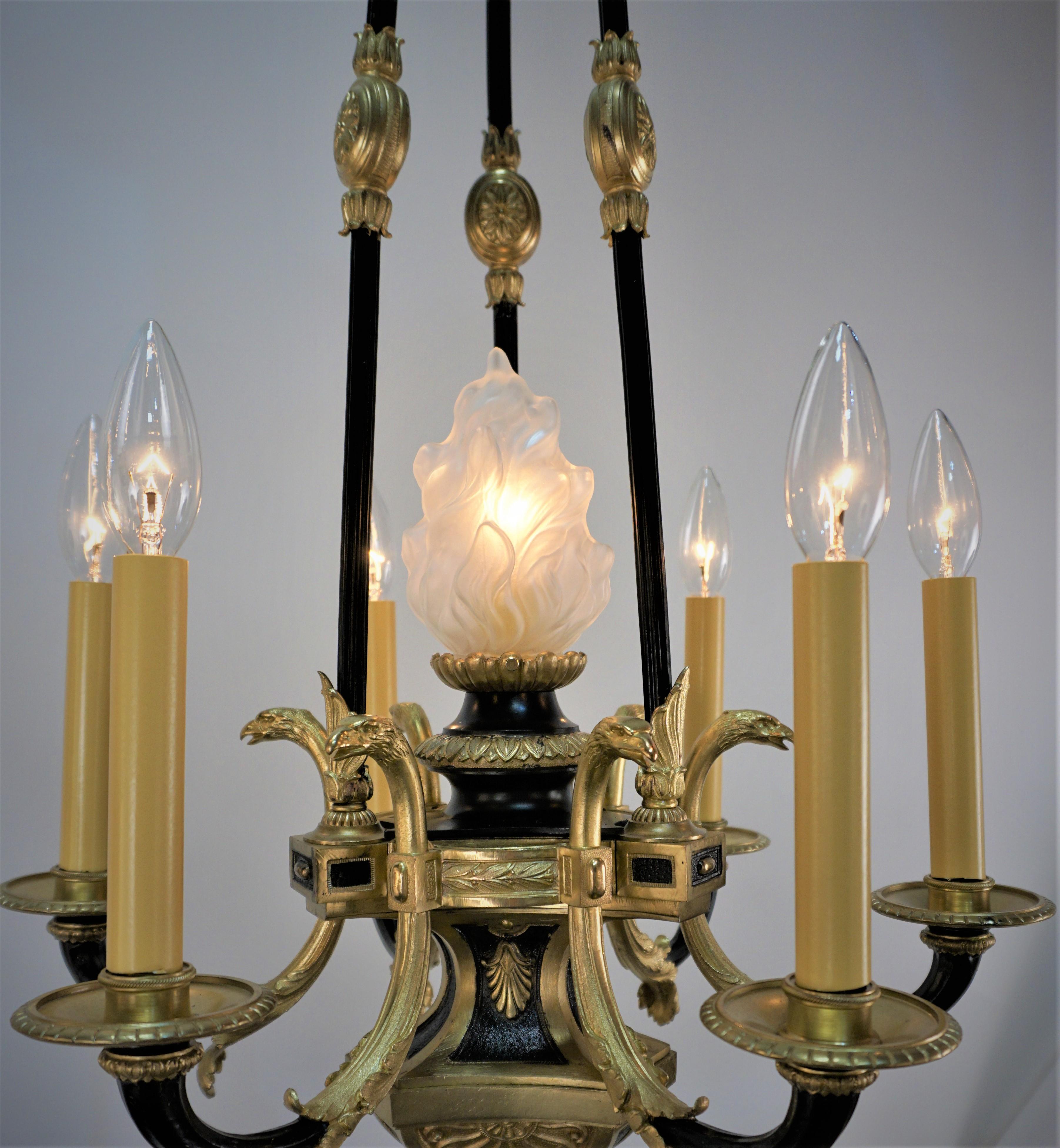 French 1930s Empire Bronze Chandelier For Sale 1