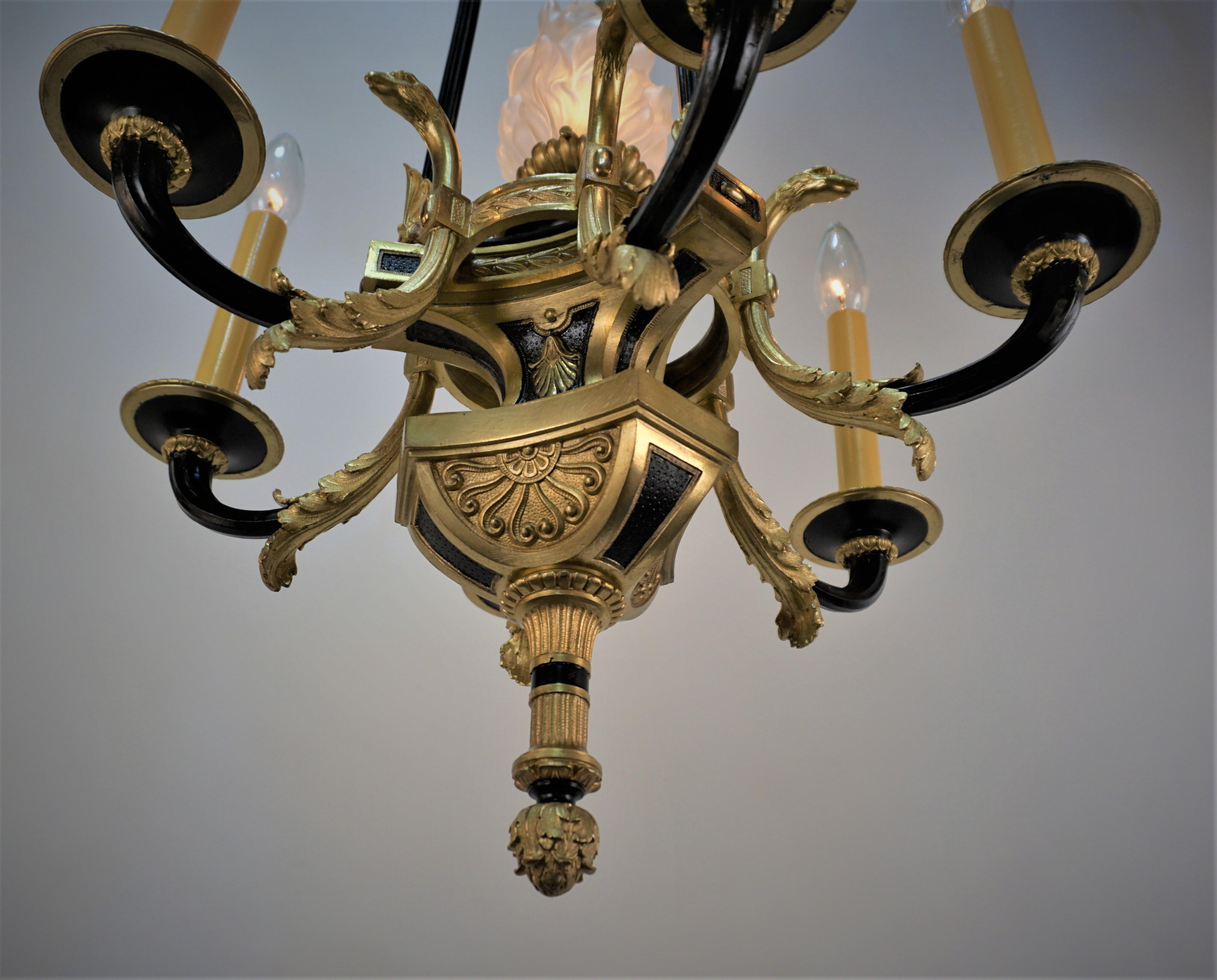 French 1930s Empire Bronze Chandelier For Sale 2