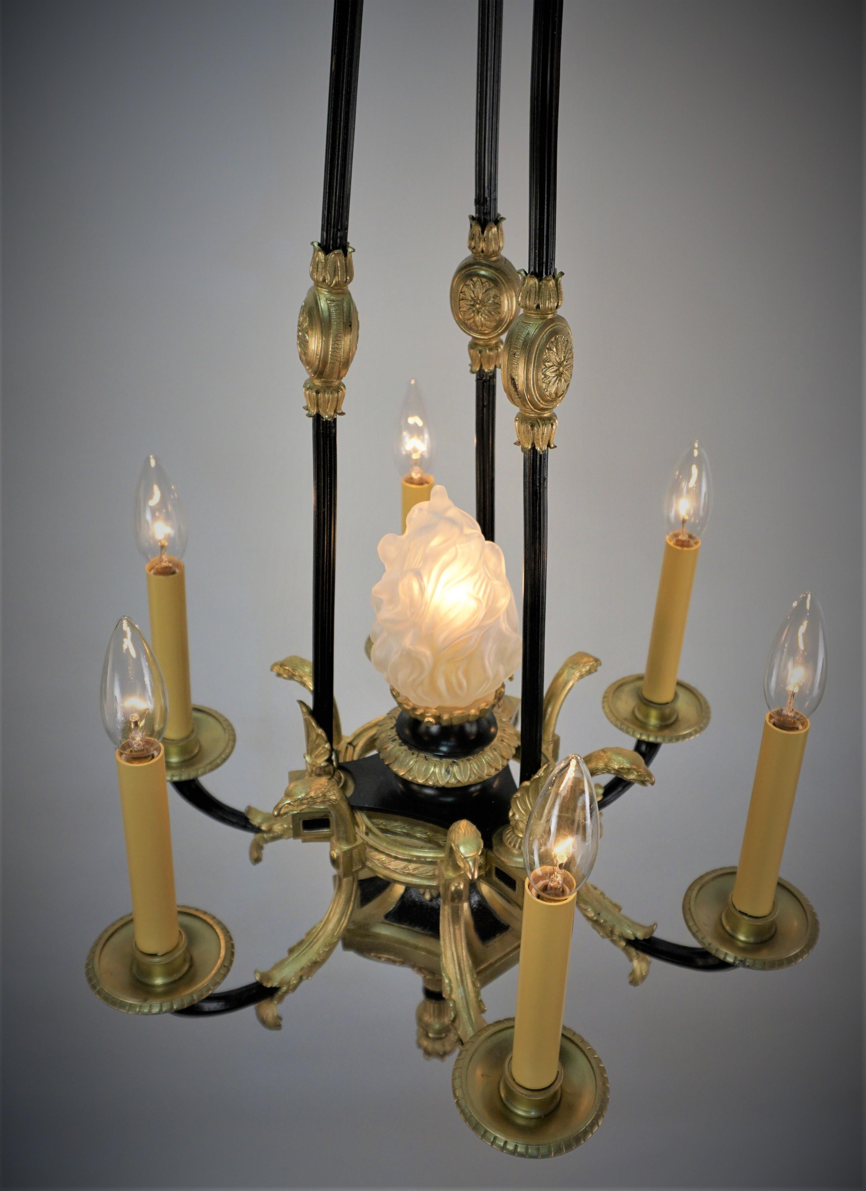 French 1930s Empire Bronze Chandelier For Sale 4