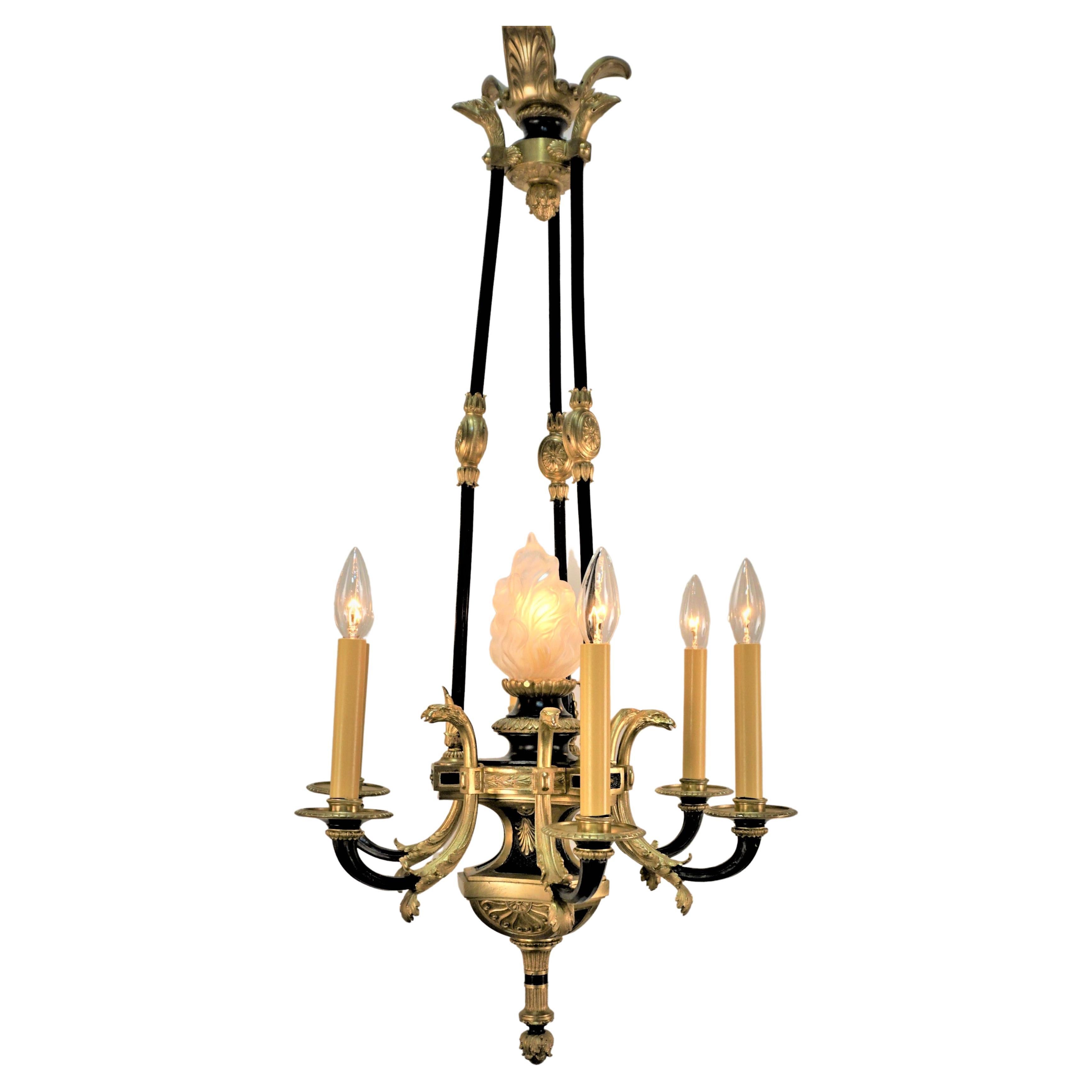 French 1930s Empire Bronze Chandelier For Sale