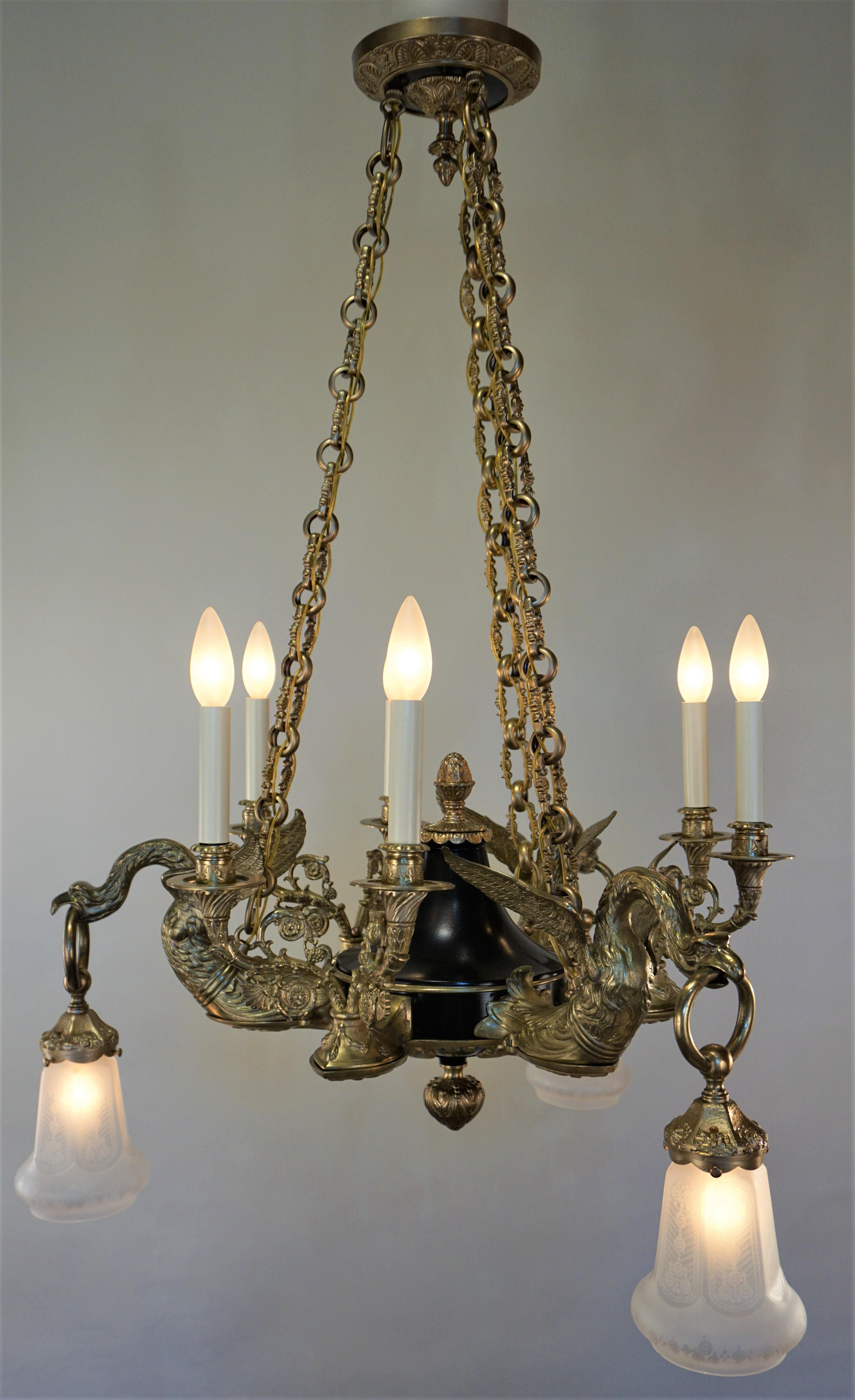 French 1930s Empire Style Bronze Chandelier 5