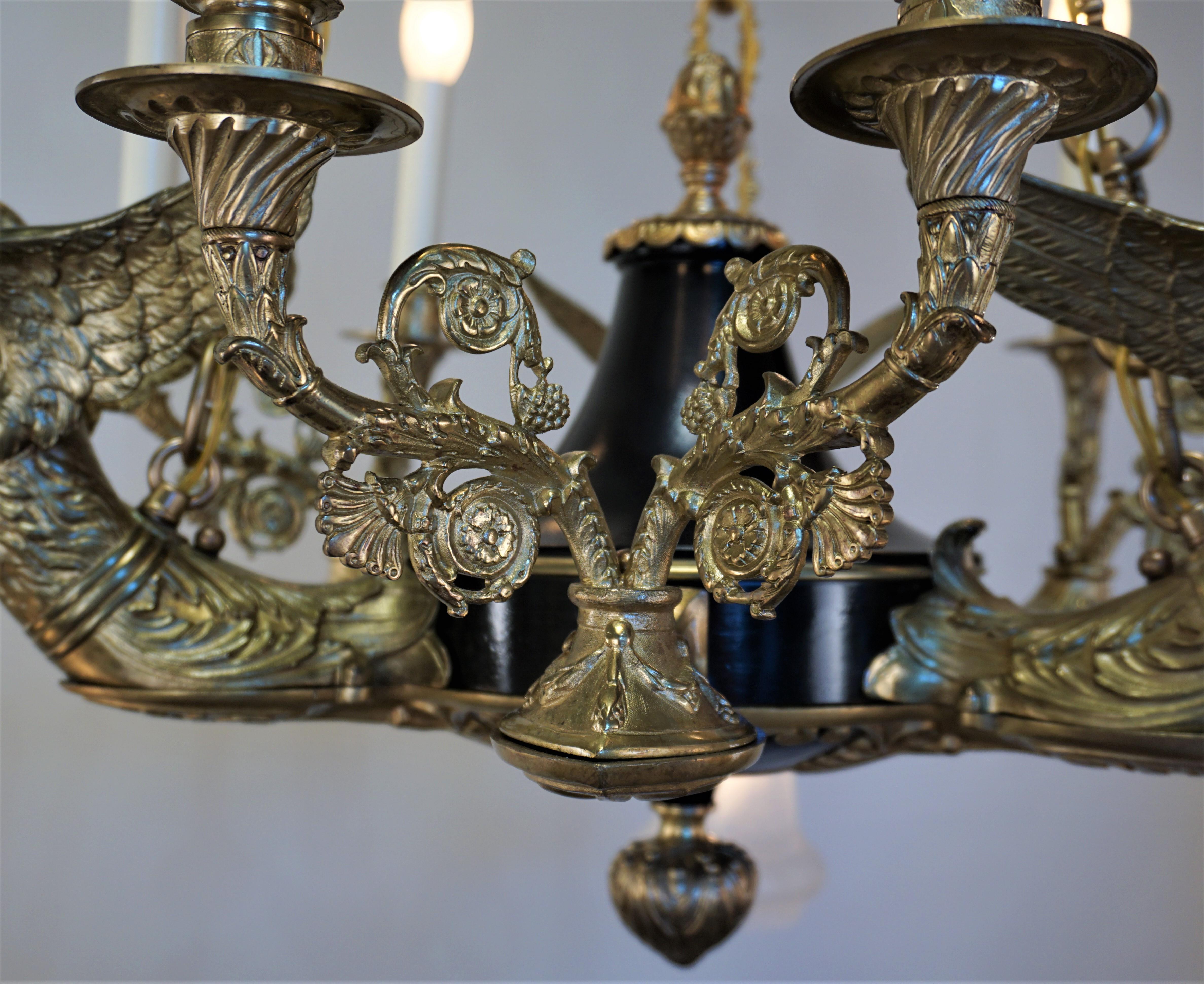 French 1930s Empire Style Bronze Chandelier 6