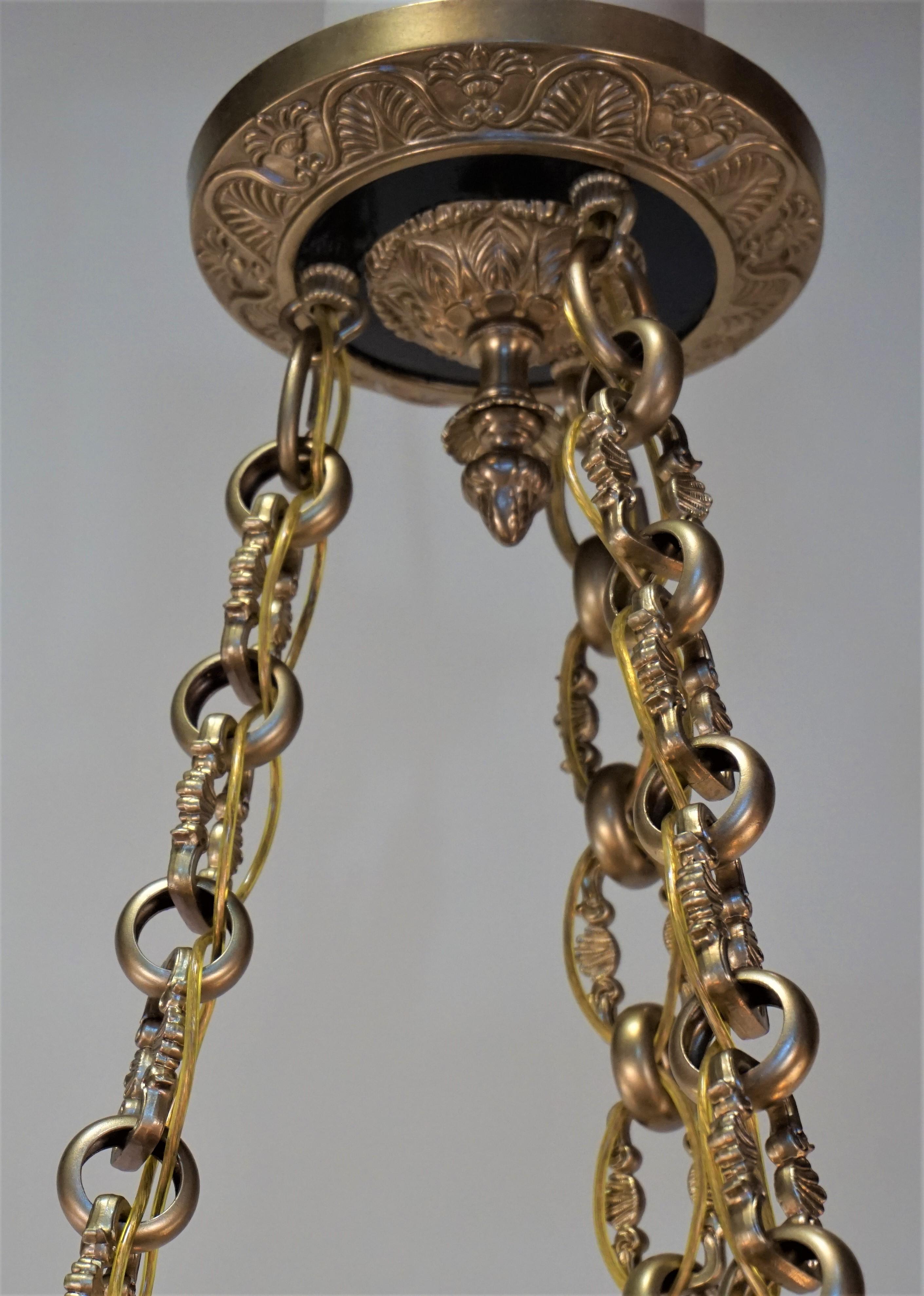 French 1930s Empire Style Bronze Chandelier 1