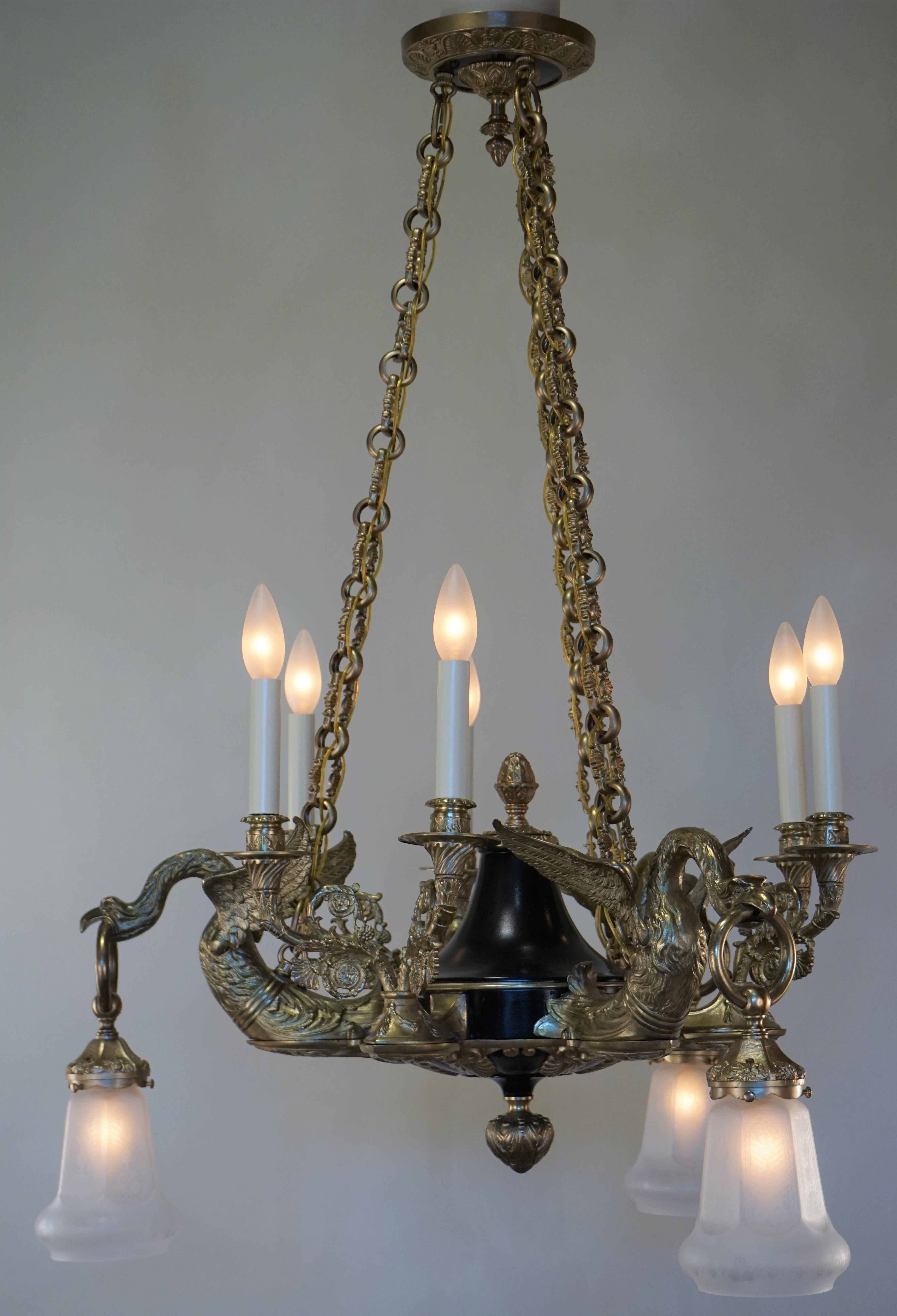 French 1930s Empire Style Bronze Chandelier 2