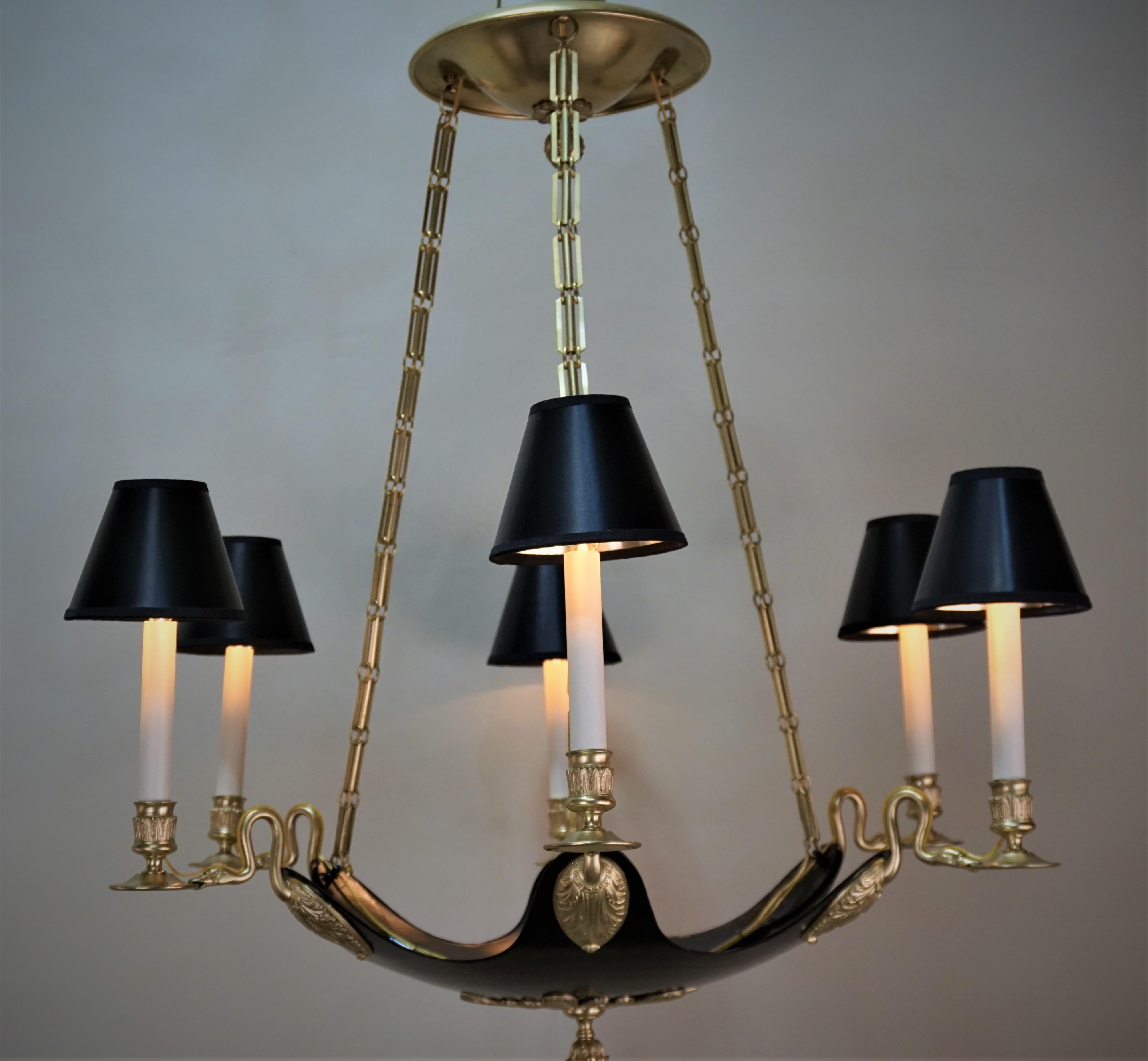 French 1930s Empire Style Bronze Chandelier 3