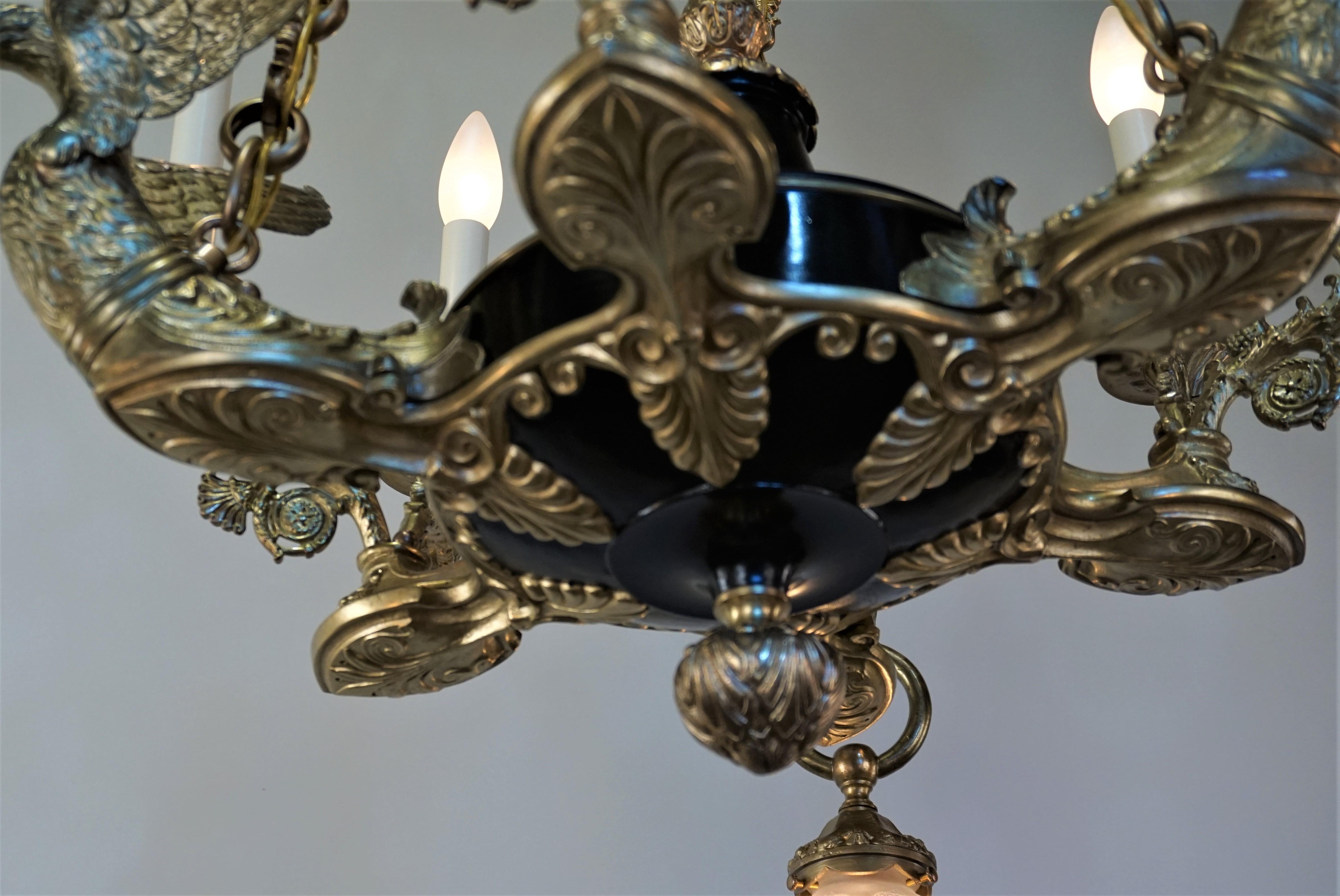 French 1930s Empire Style Bronze Chandelier 3