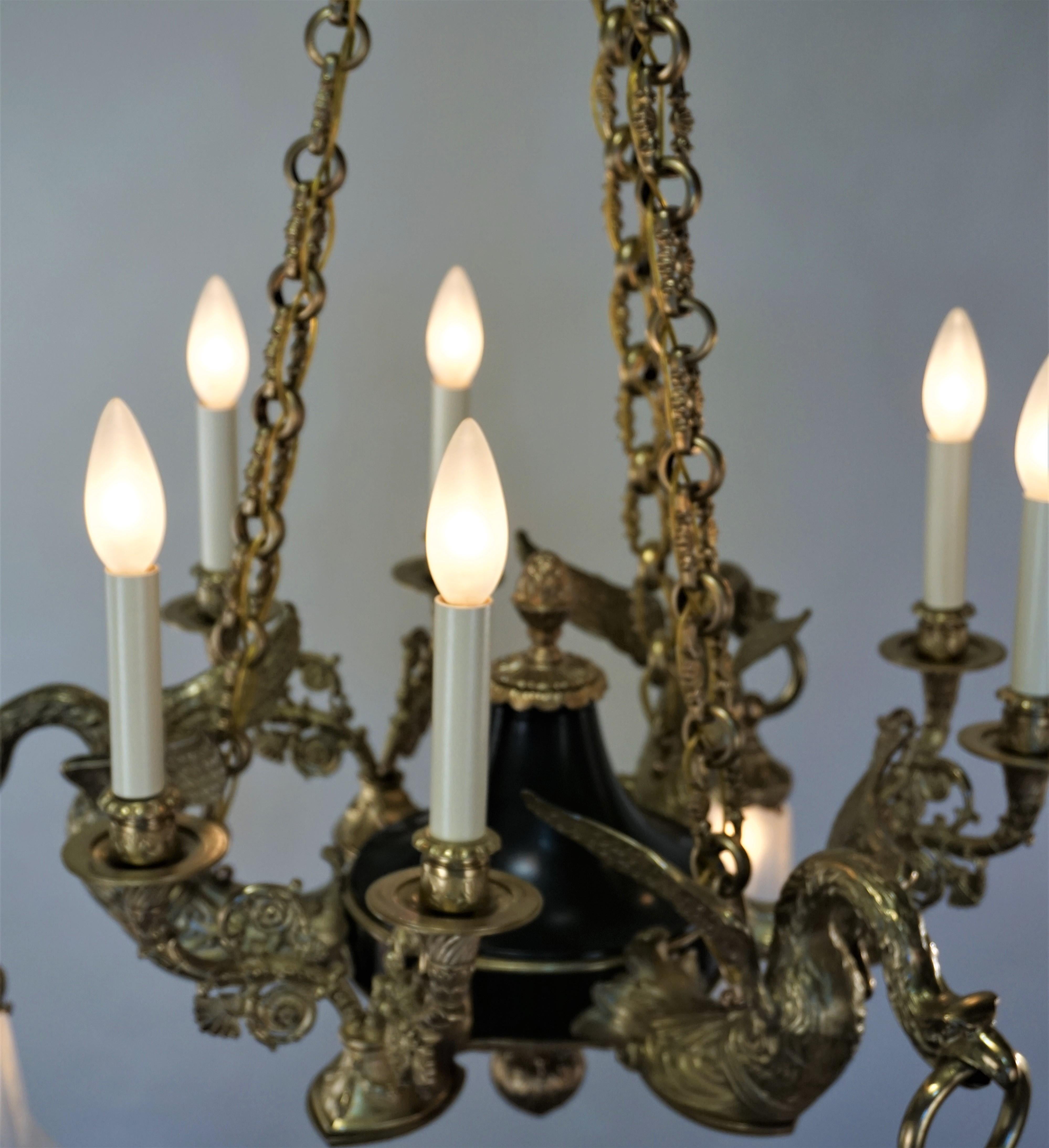 French 1930s Empire Style Bronze Chandelier 4