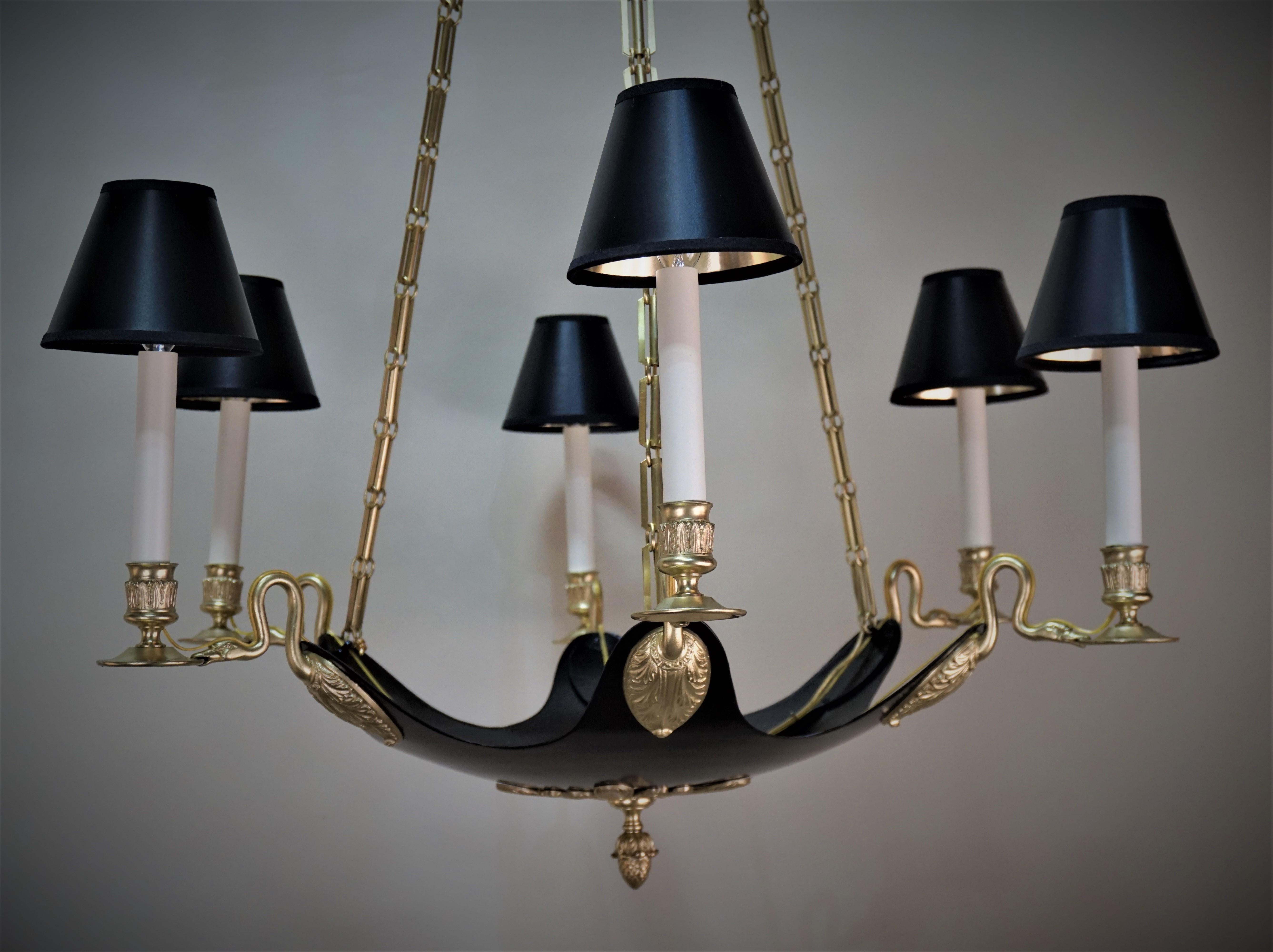 French 1930s Empire Style Bronze Chandelier 5
