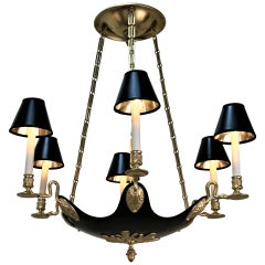French 1930s Empire Style Bronze Chandelier