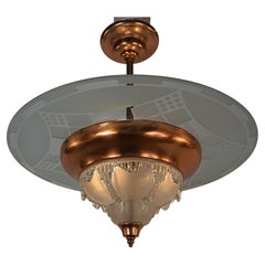 French 1930's Etched Glass Disc Chandelier