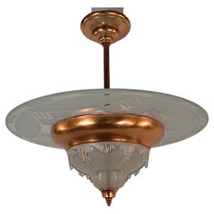 French 1930's Etched Glass Disc Chandelier