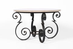 French 1930s Forged Iron & Marble Coffee Table in the manner of Poillerat