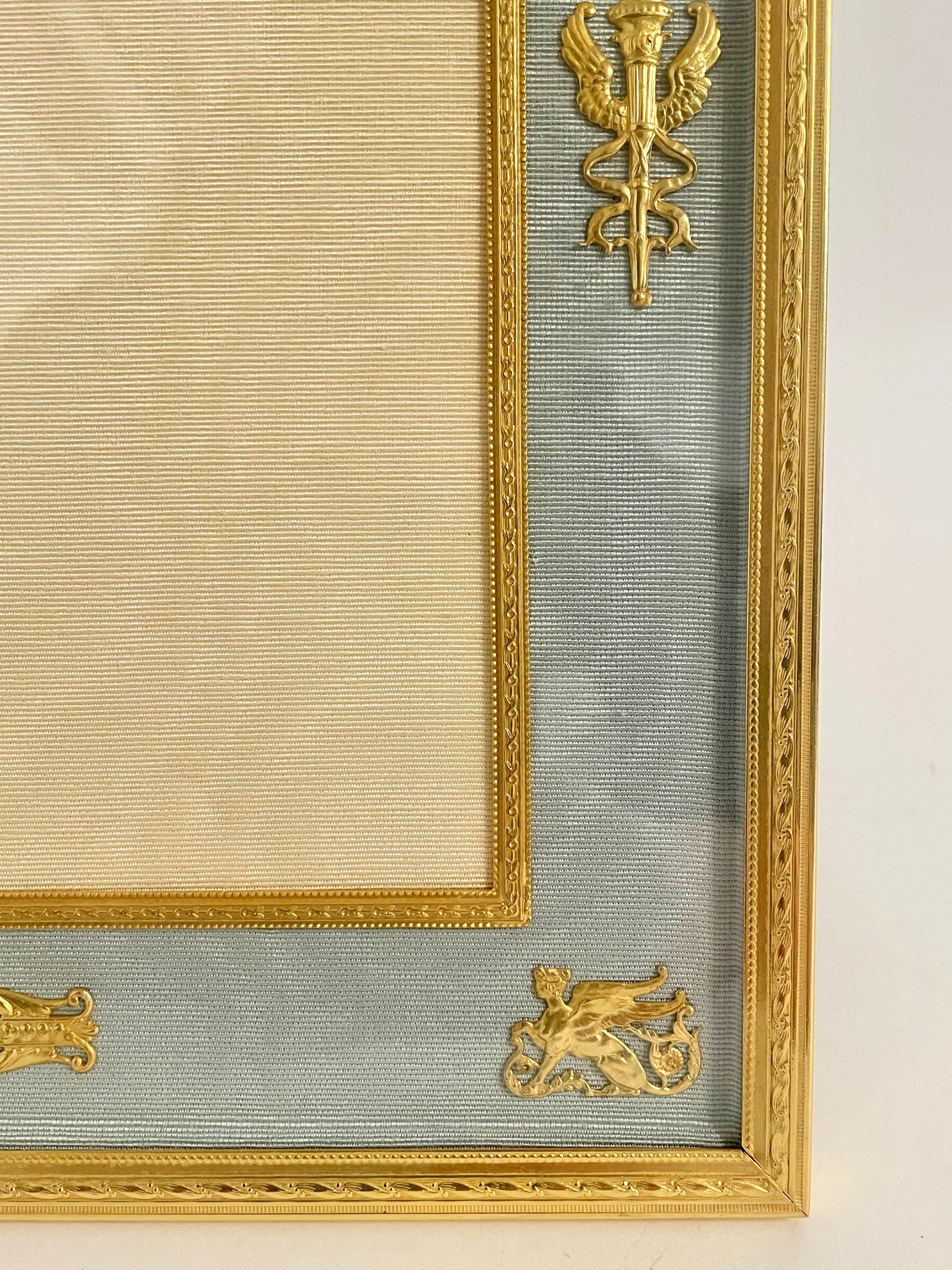 French 1930s Gilt Bronze and Blue Silk Photo Frame 1