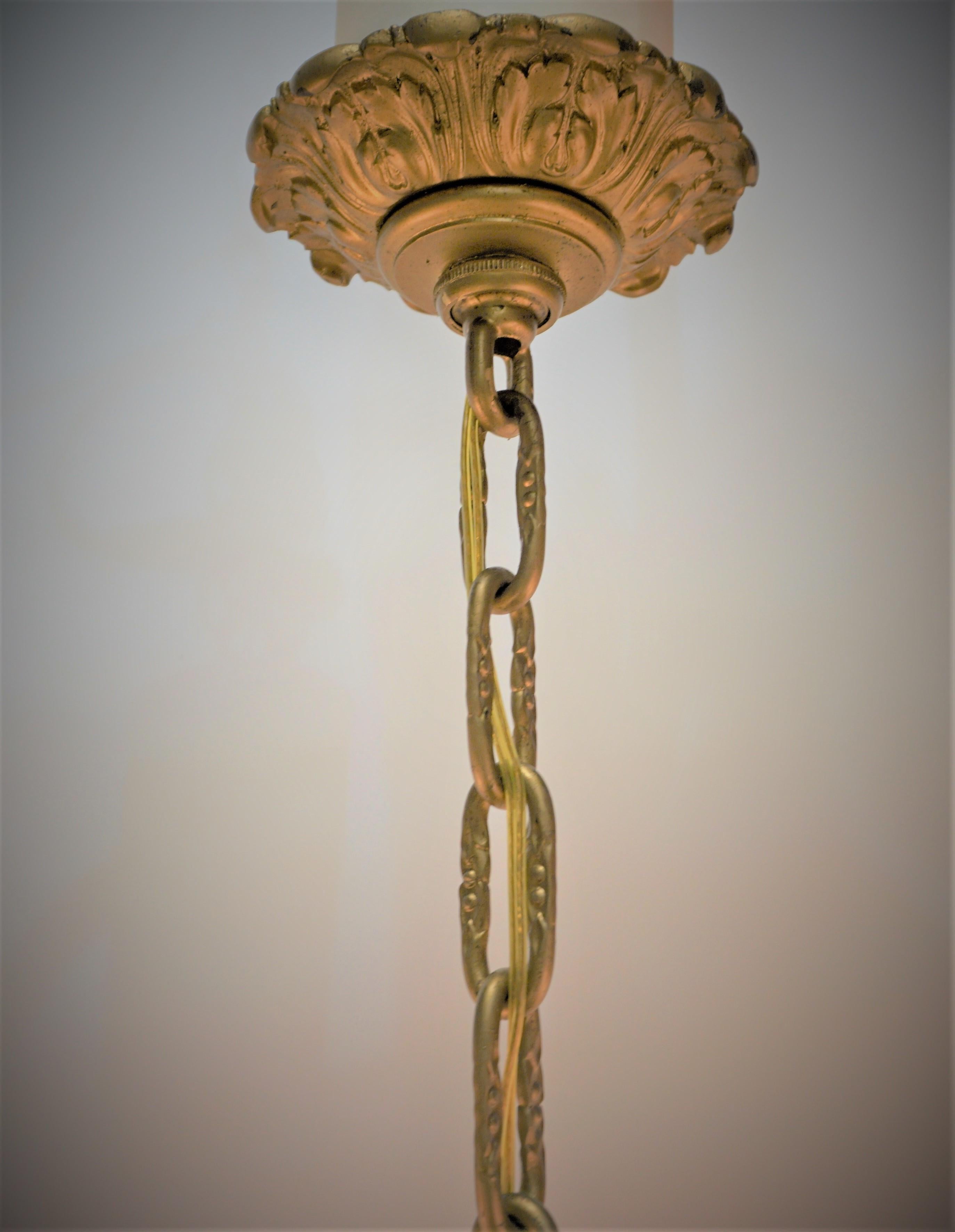 French 1930's gilt Iron and Crystal chandelier For Sale 4