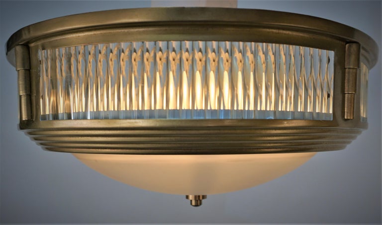French 1930's Glass Rod Bronze Flush Mount Light by Atelier Petitot In Good Condition In Fairfax, VA