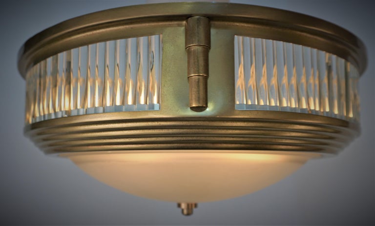 Mid-20th Century French 1930's Glass Rod Bronze Flush Mount Light by Atelier Petitot