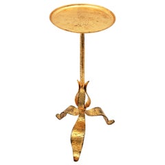 French 1930s Hand-Hammered Gilt Iron Gueridon Table or Stand with Leafed Base