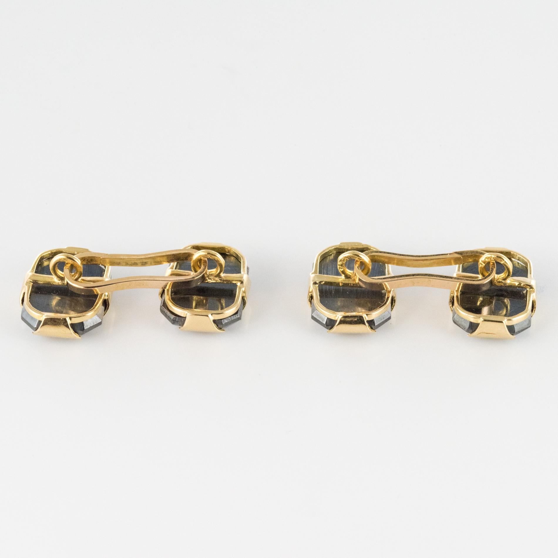 French 1930s Art Deco Hematite 18 Karat Yellow Gold Cufflinks 3