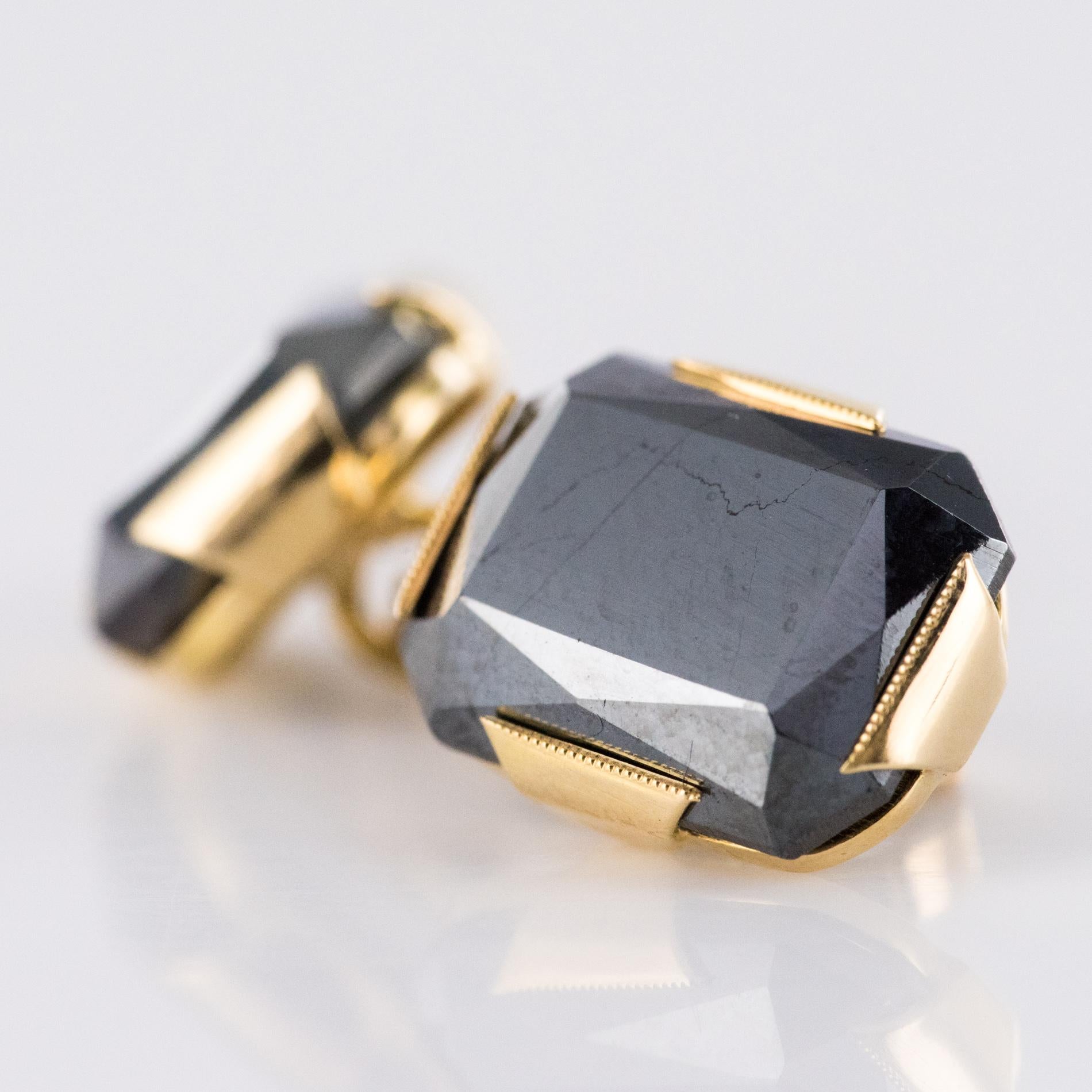 French Cut French 1930s Art Deco Hematite 18 Karat Yellow Gold Cufflinks