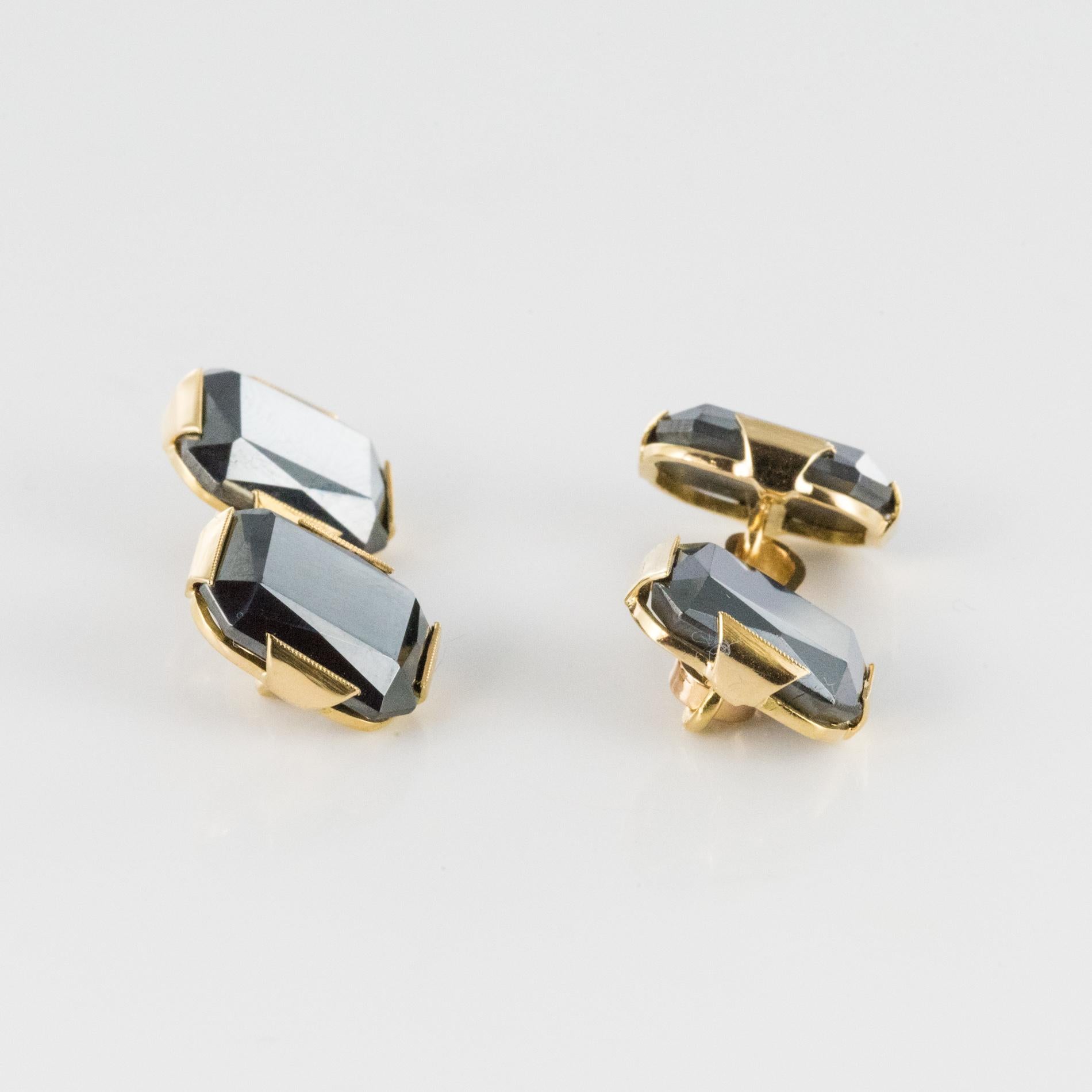 Men's French 1930s Art Deco Hematite 18 Karat Yellow Gold Cufflinks