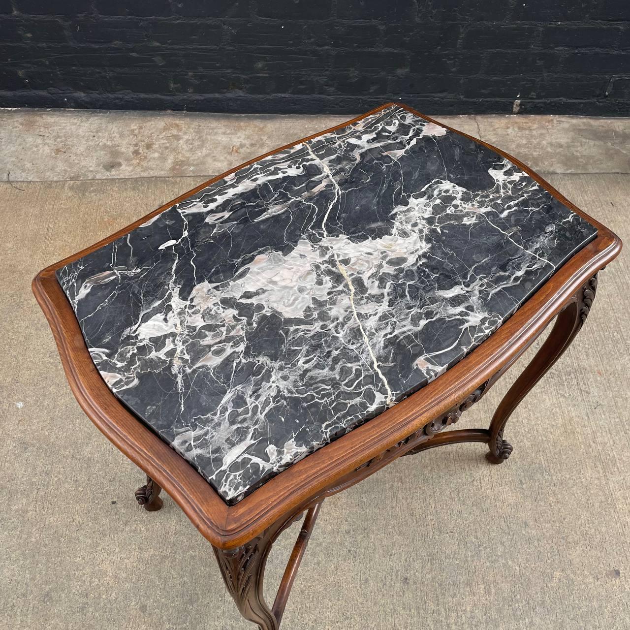 Marble French 1930s Louis XV Style Table with Carved Rocaille Decorations  For Sale