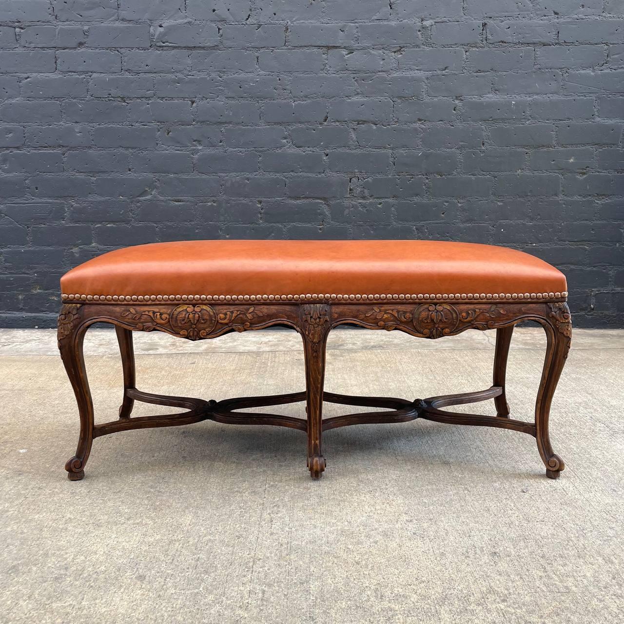 French 1930s Louis XV Style with Stylized Carved Stretchers

Country: French
Materials: Carved Wood, Leather 
Condition: New Leather Upholstery 
Style: French Antique
Year: 1930s

$2,895

Dimensions 
18.50”H x 41”W x 15”D.