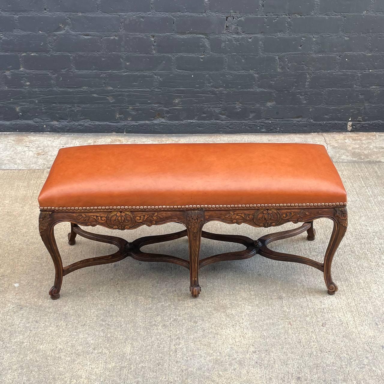 Leather French 1930s Louis XV Style with Stylized Carved Stretchers For Sale