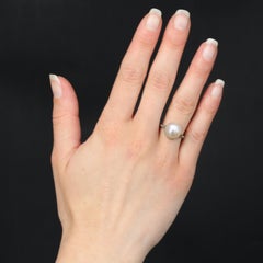 French 1930s Mabe Pearl Diamonds Platinum Art Deco Ring
