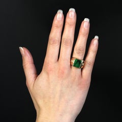 French 1930s Maw Sit Sit Jade 18 Karat Yellow Gold Signet Ring