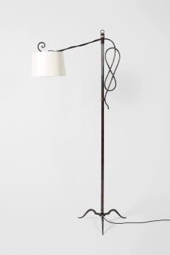 French 1930s Michel Zadounaïsky Art Deco Floor Lamp in Forged Iron