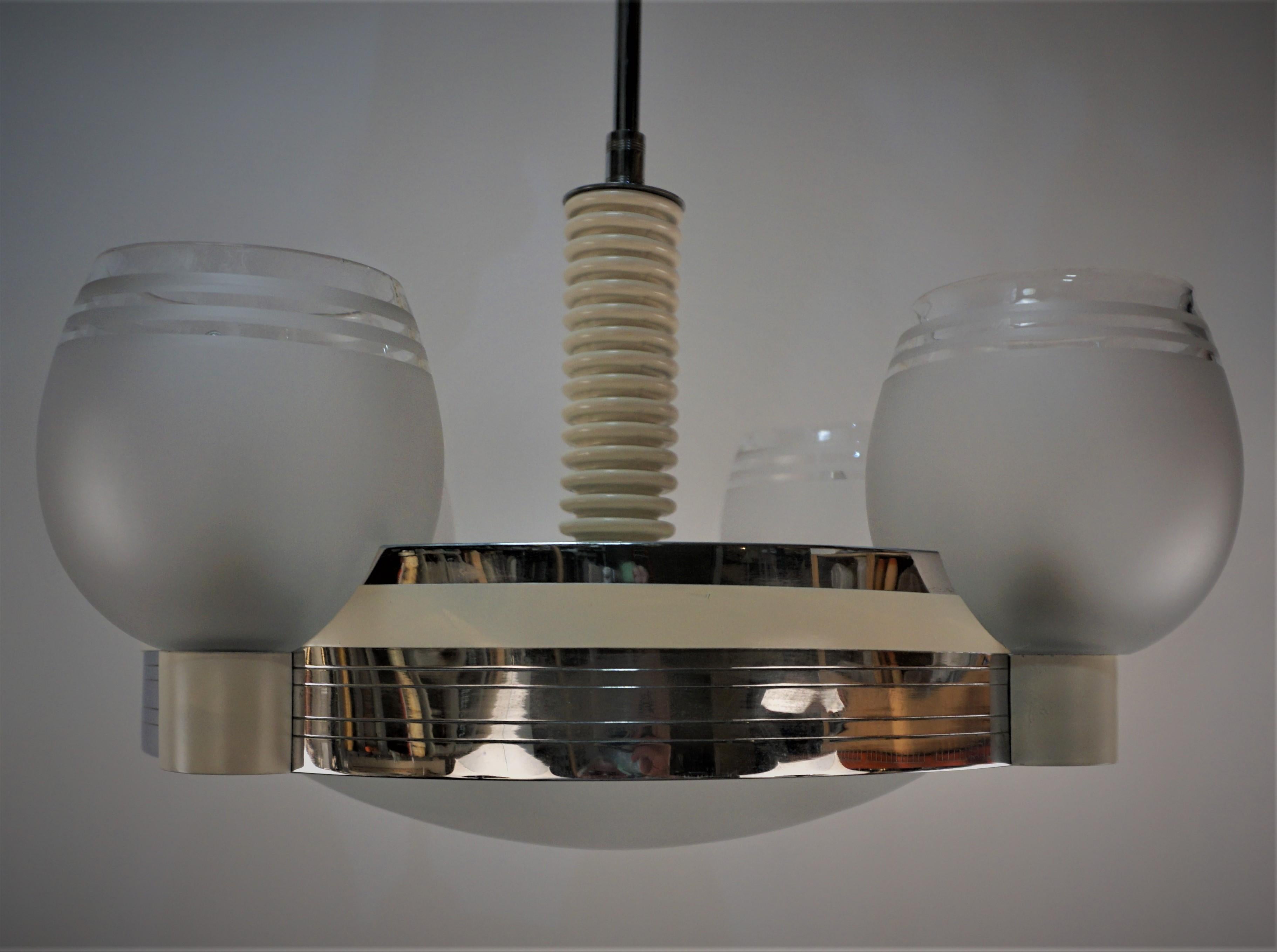 French 1930's Modernist Art Deco Chandelier For Sale 3