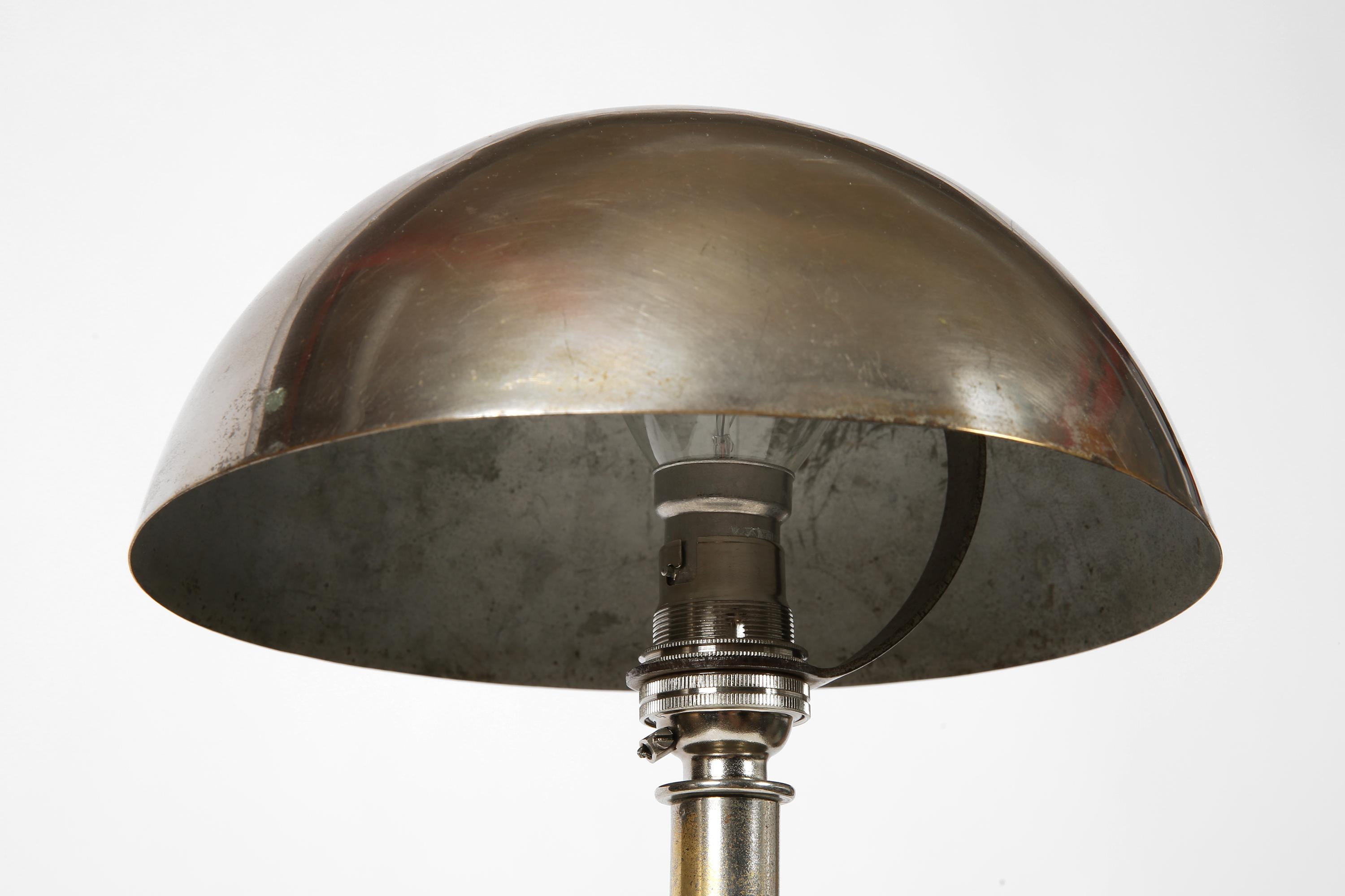 French 1930s Modernist Art Deco Nickel Dome Shade Lamp For Sale 5