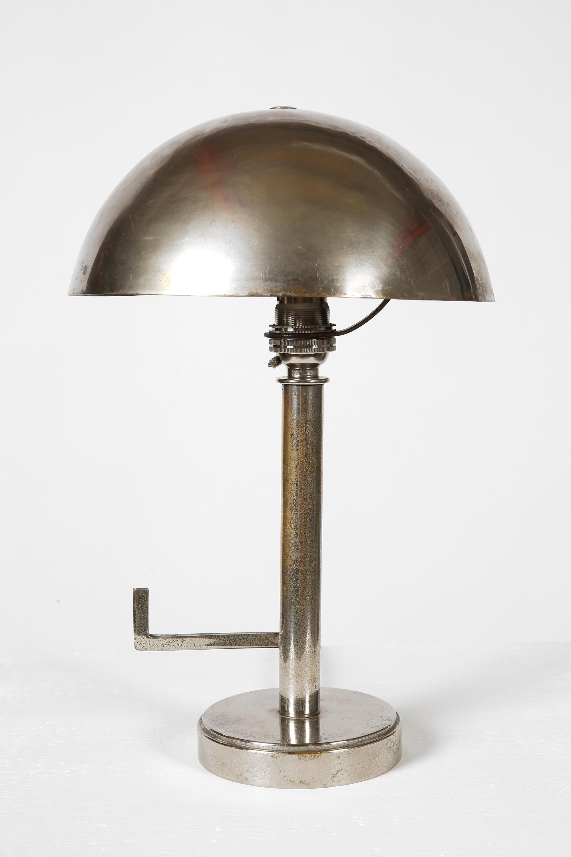 French 1930s Modernist Art Deco Nickel Dome Shade Lamp For Sale 6