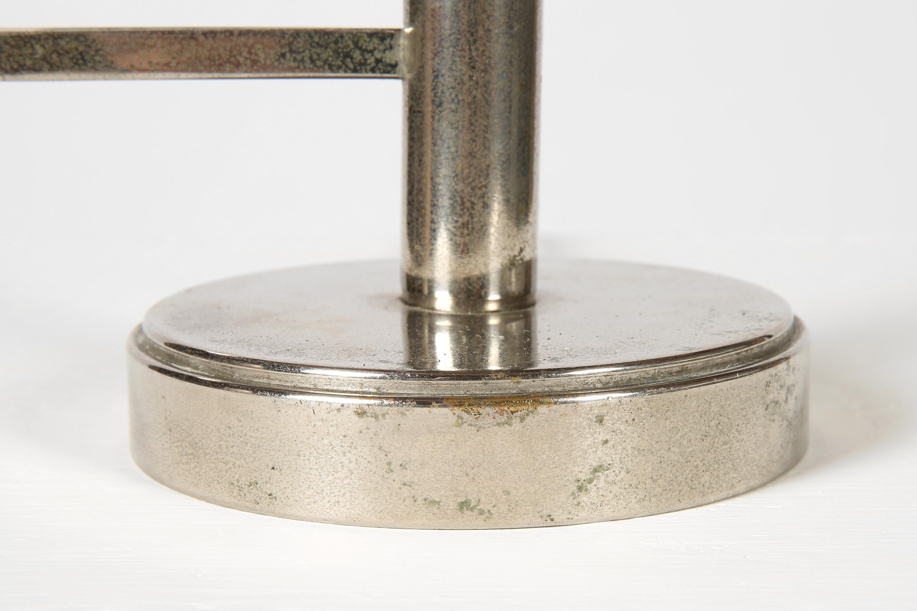 French 1930s Modernist Art Deco Nickel Dome Shade Lamp For Sale 7
