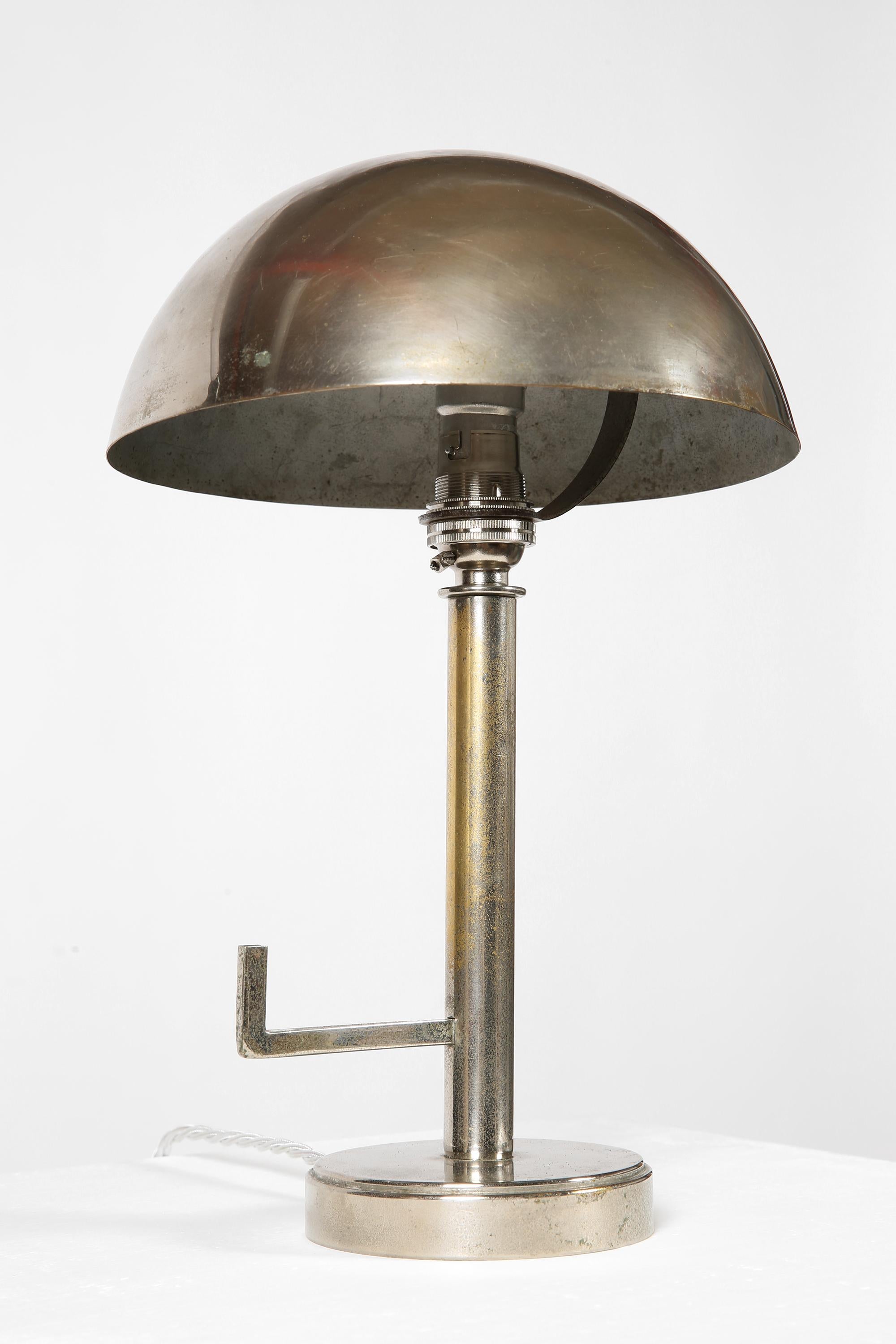 French 1930s Modernist Art Deco Nickel Dome Shade Lamp For Sale 8