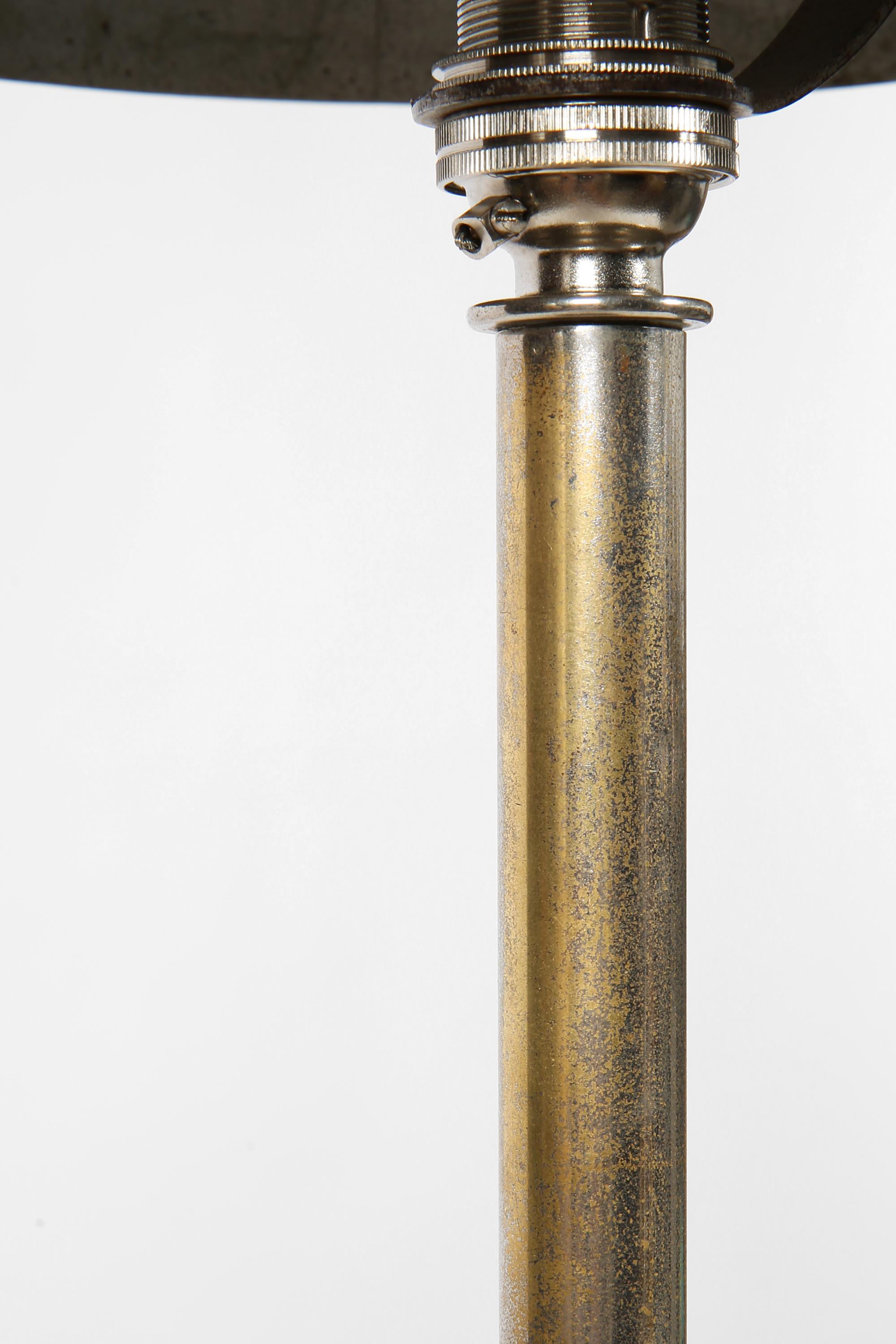 Bronze French 1930s Modernist Art Deco Nickel Dome Shade Lamp For Sale