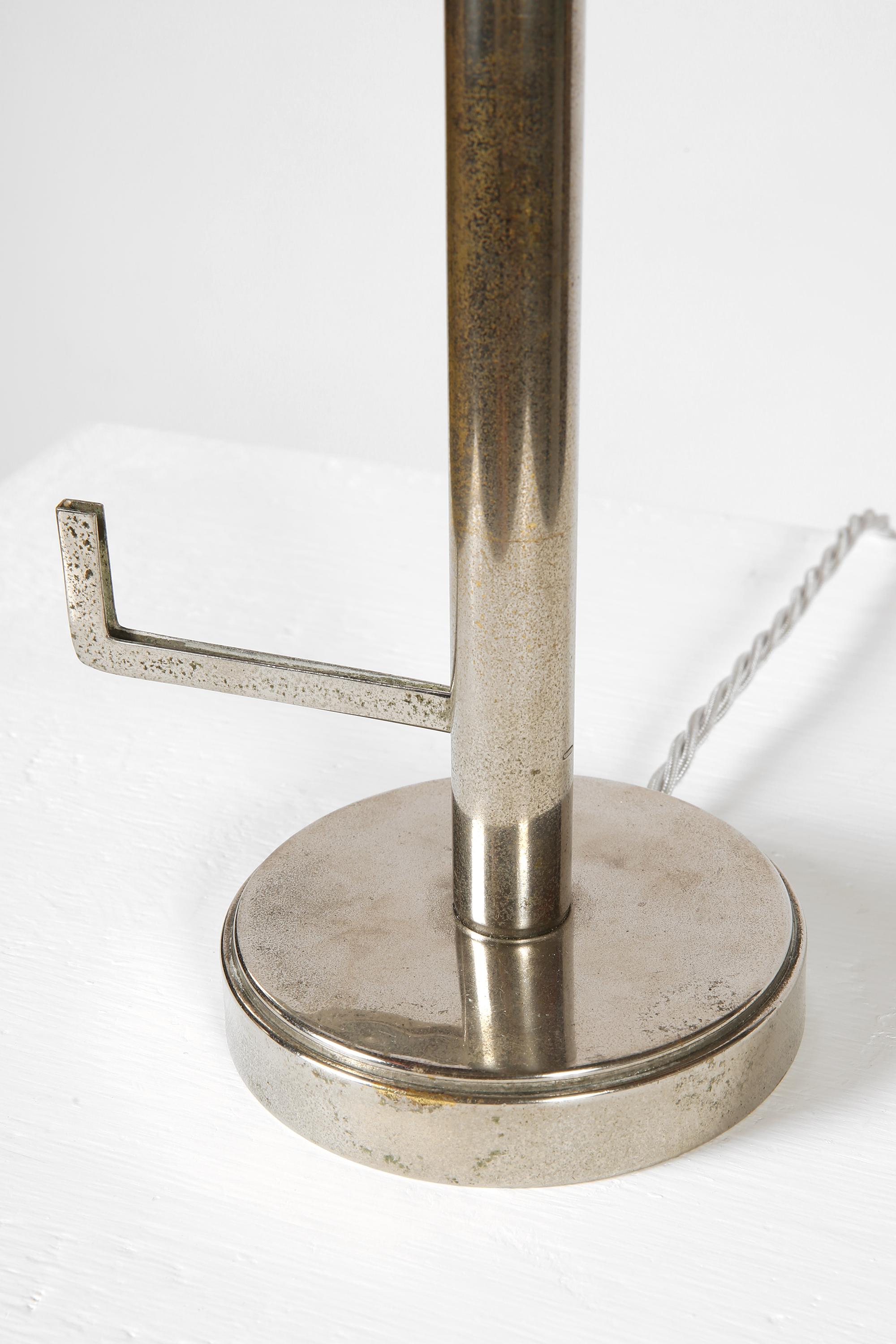 French 1930s Modernist Art Deco Nickel Dome Shade Lamp For Sale 1