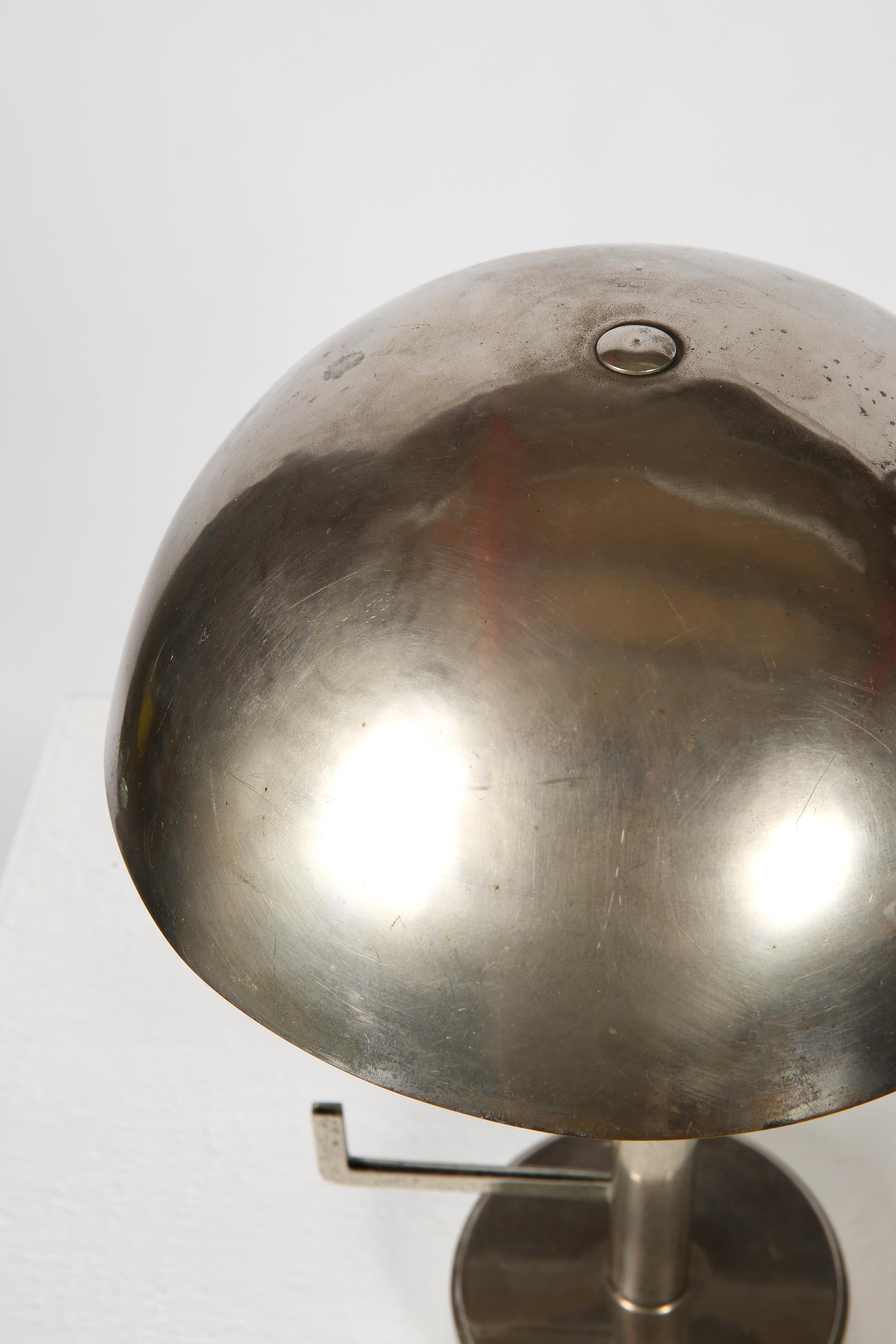 French 1930s Modernist Art Deco Nickel Dome Shade Lamp For Sale 3