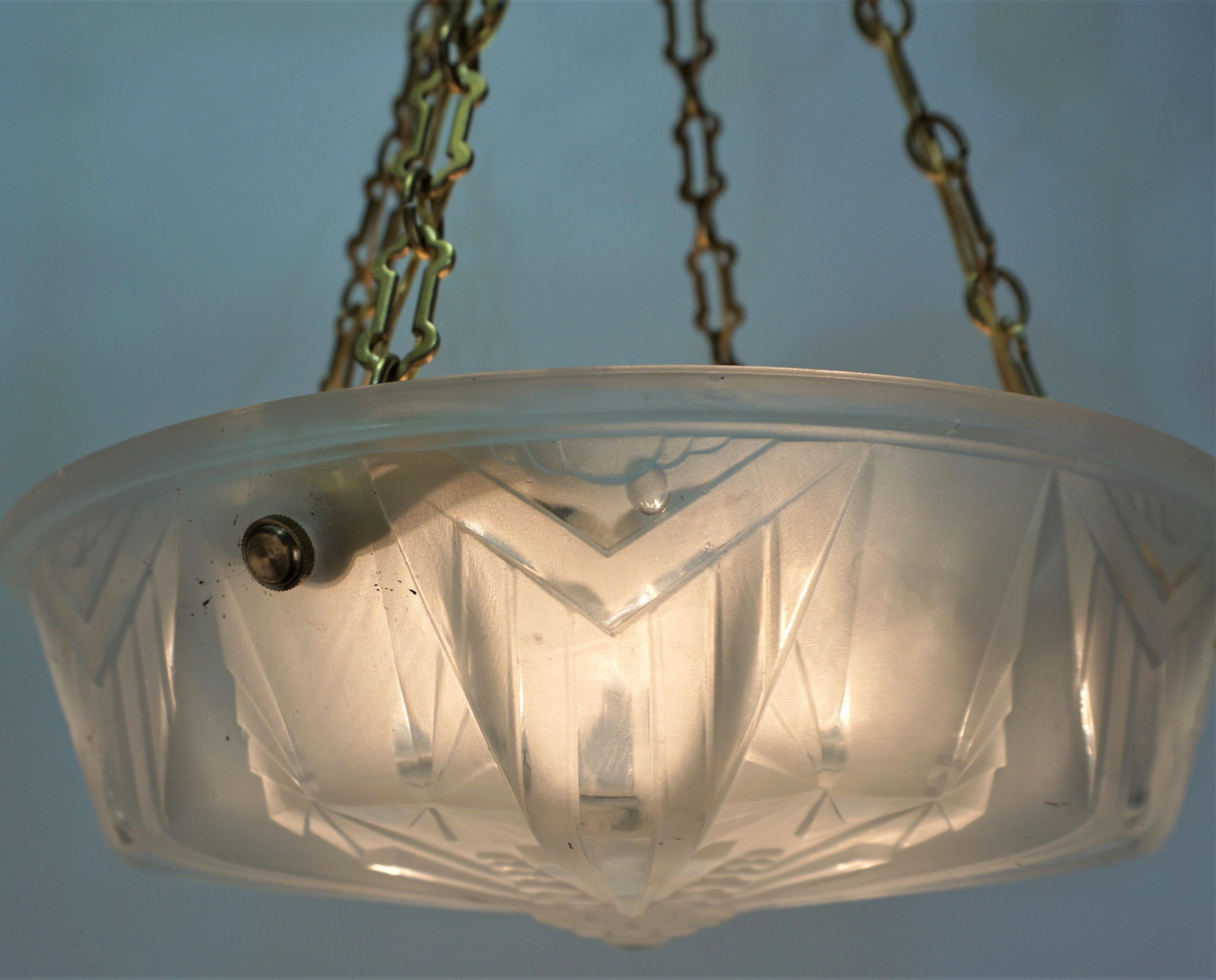 Mid-20th Century French 1930's Muller Frères Art Deco Chandelier