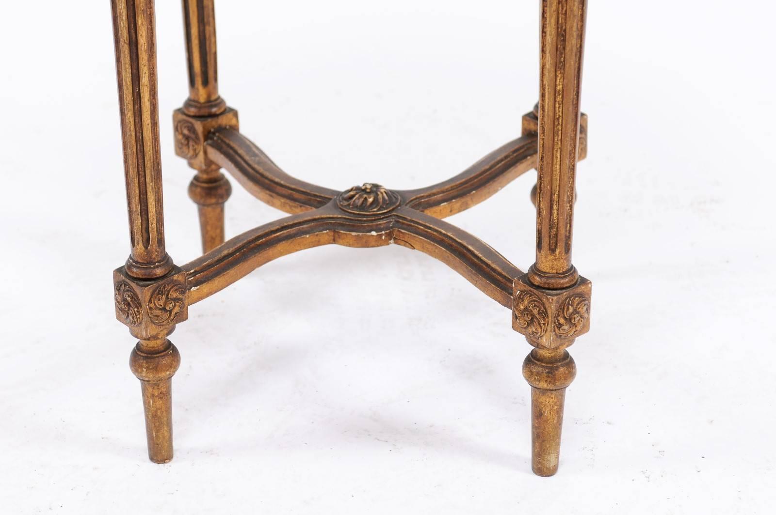 French 1930s Neoclassical Style Gilded Guéridon Table with Variegated Marble Top 1