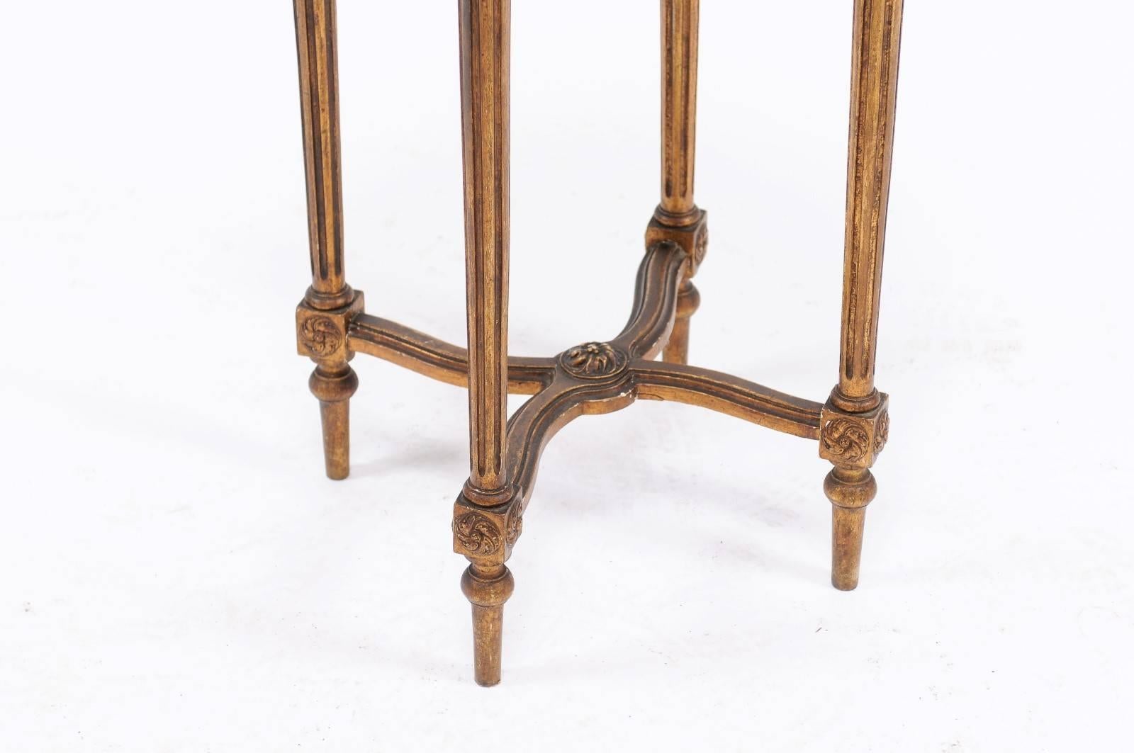 French 1930s Neoclassical Style Gilded Guéridon Table with Variegated Marble Top 3