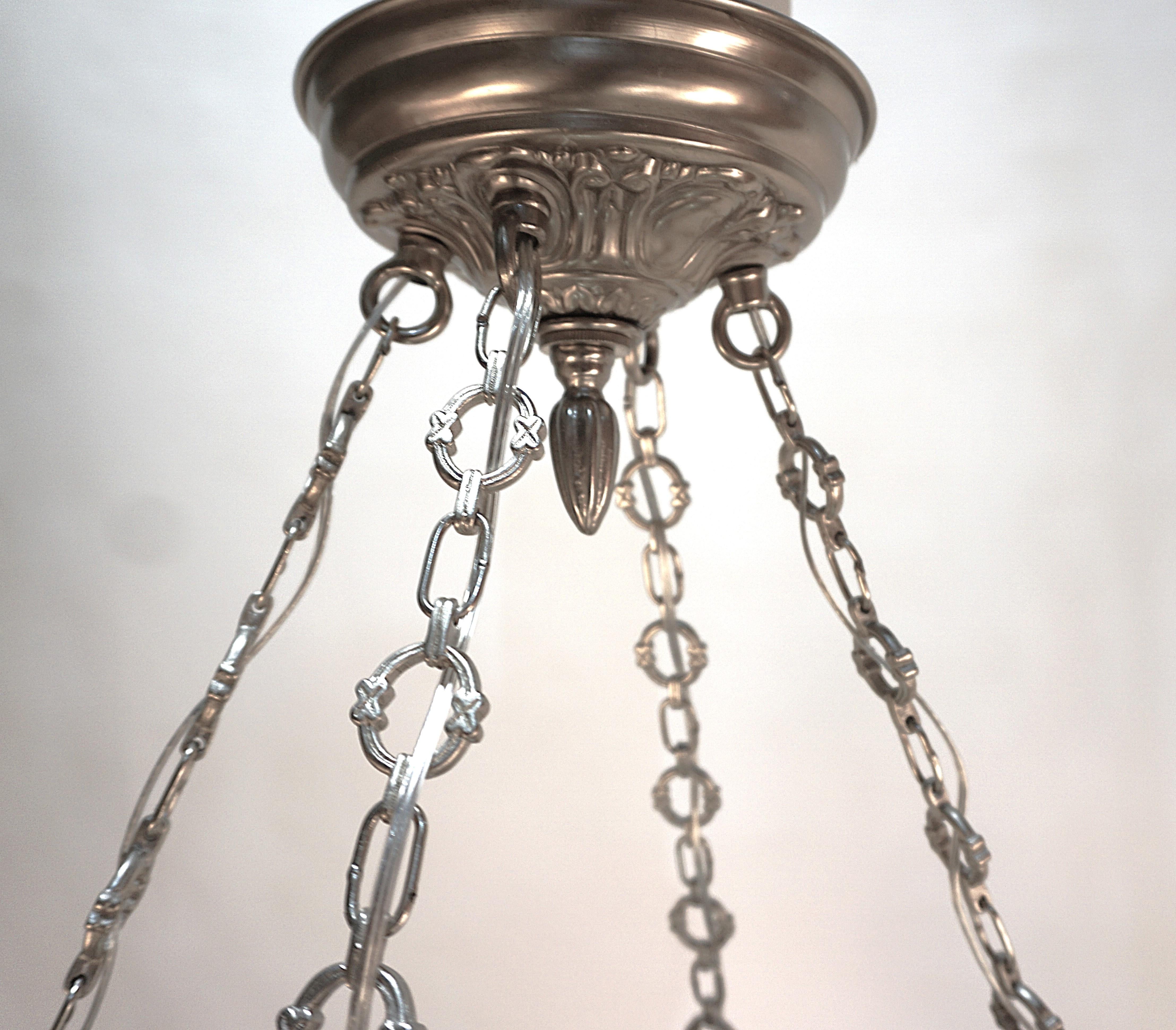 French 1930's Nickel and Glass Chandelier For Sale 5