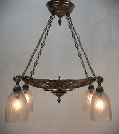 French 1930's Nickel and Glass Chandelier