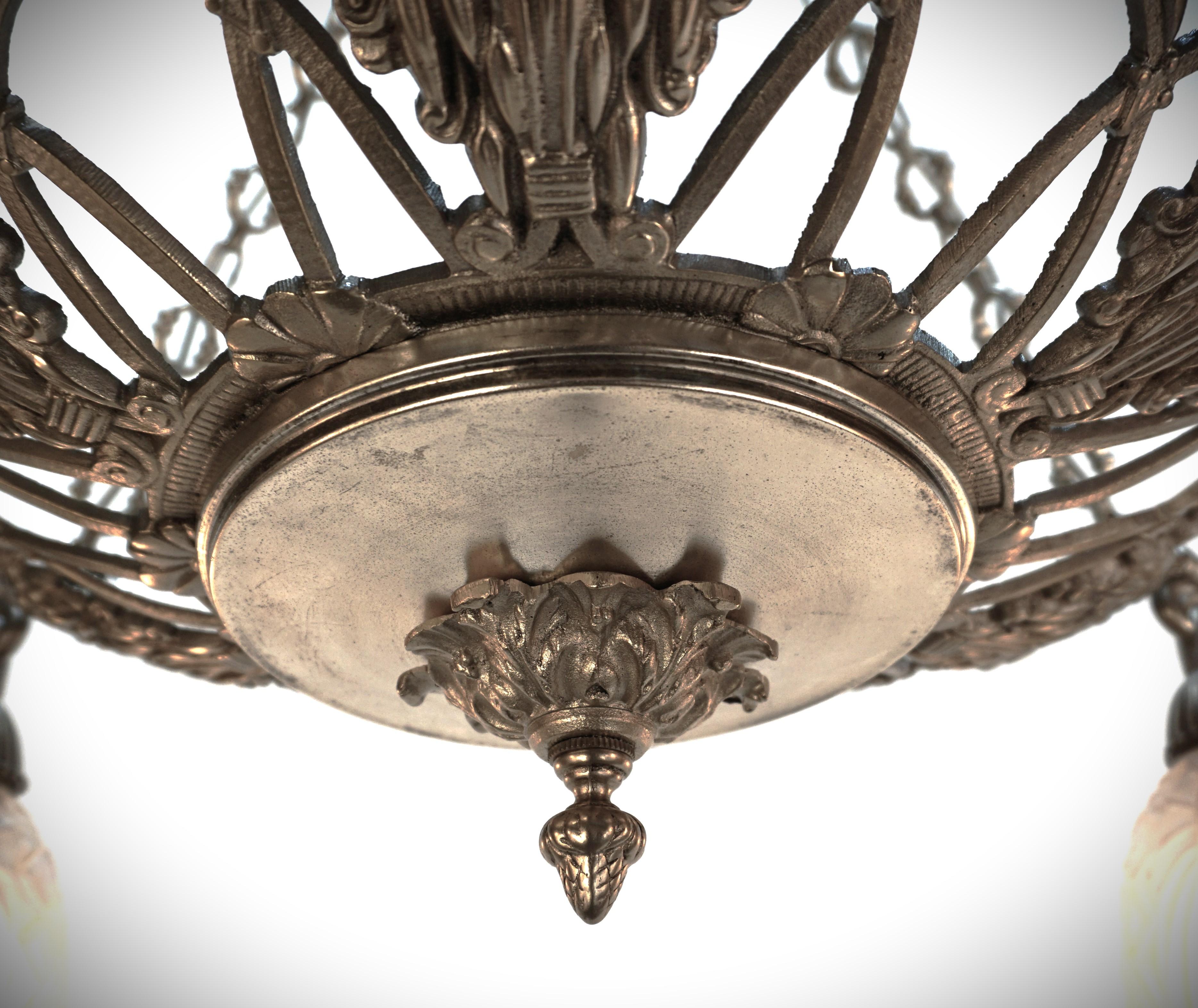 Mid-20th Century French 1930's Nickel and Glass Chandelier For Sale