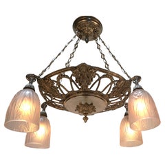 French 1930's Nickel and Glass Chandelier