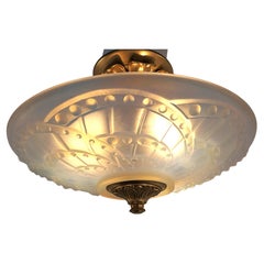 French 1930's Opalescent Glass Semi Flush Mount Chandelier #2
