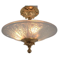 French 1930's opaline glass Semi Flush Mount Art Deco chandelier #3