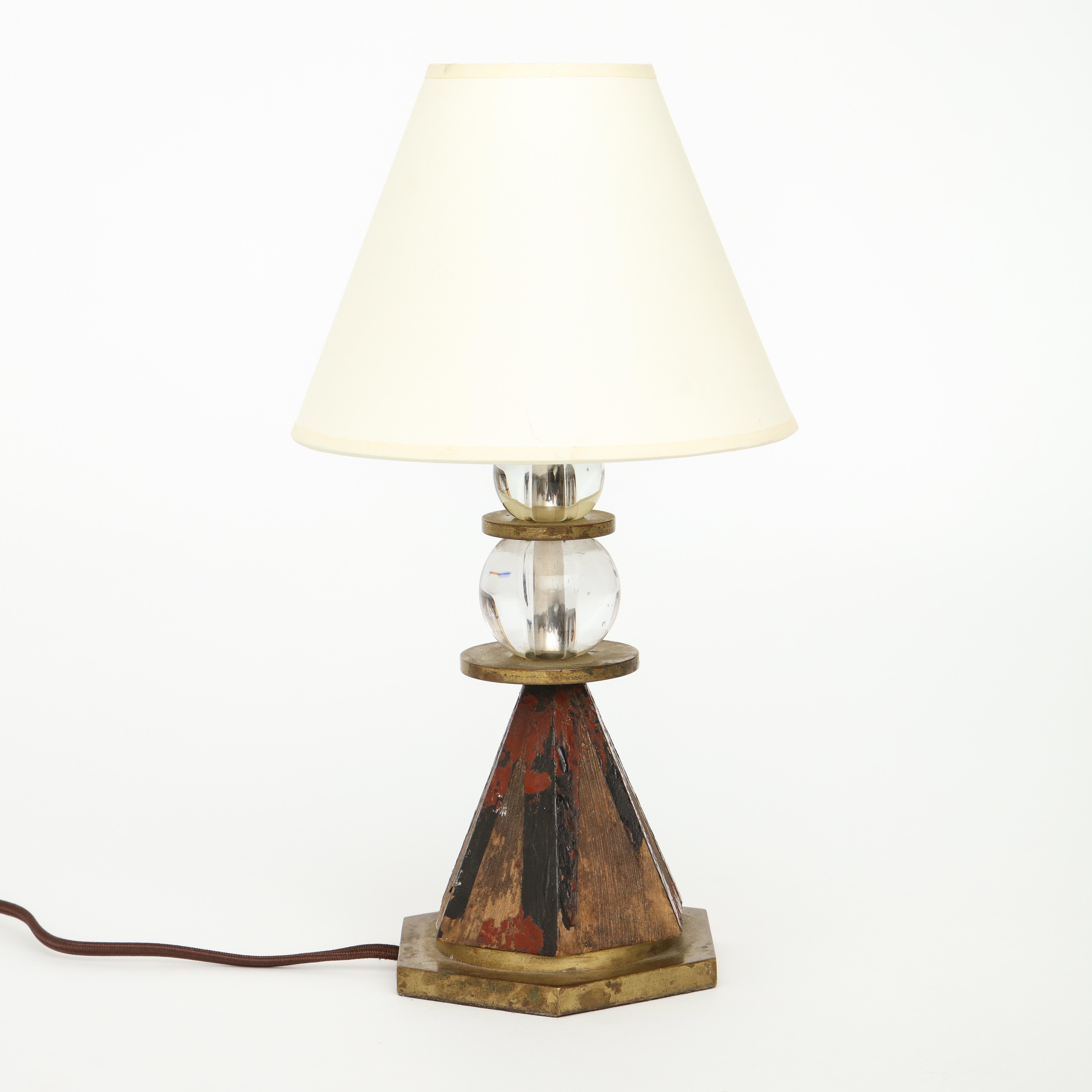 French 1930s Painted Wood Crystal Table Lamp For Sale 1